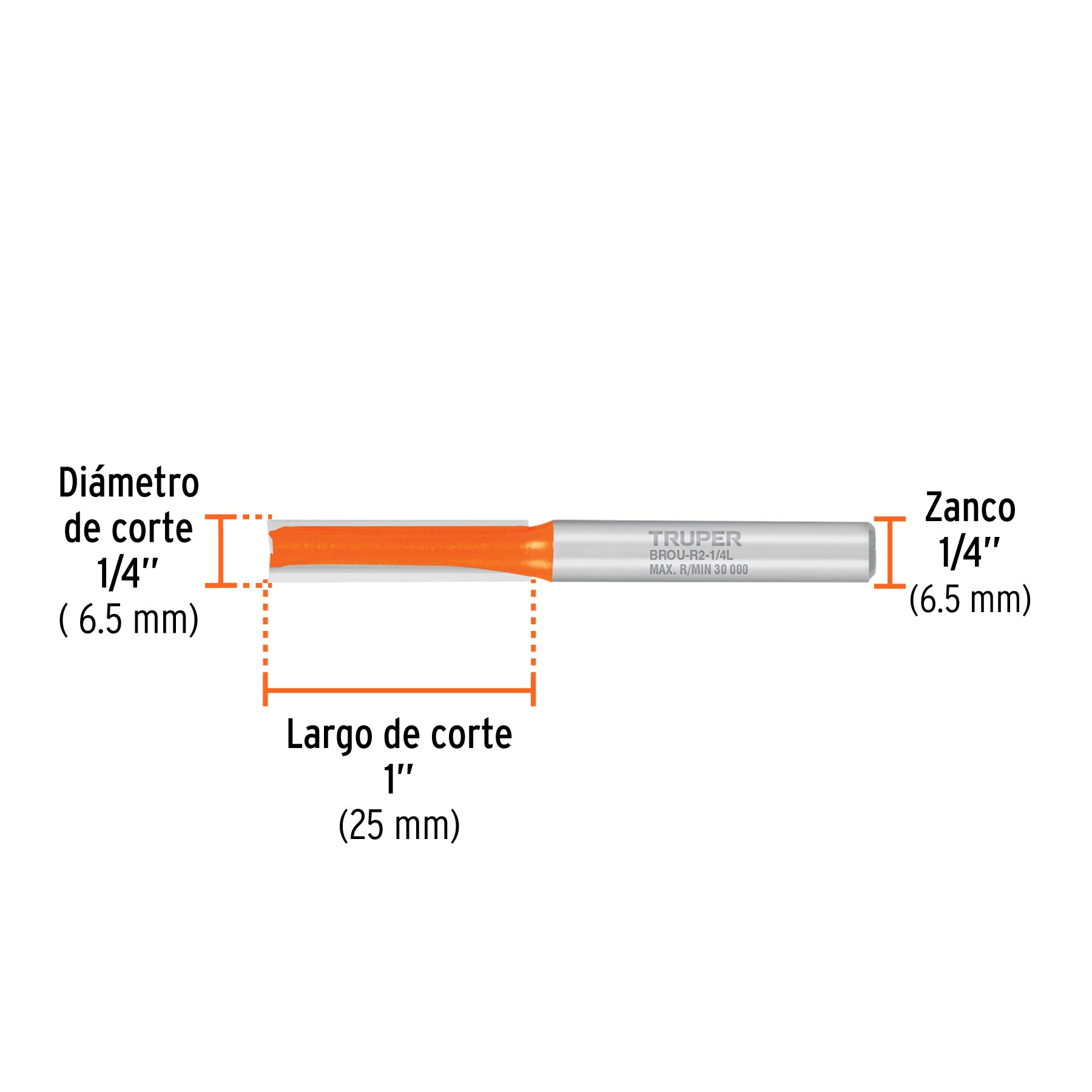 Broca para router, recta 2 filos, 1/4", larga, TRUPER