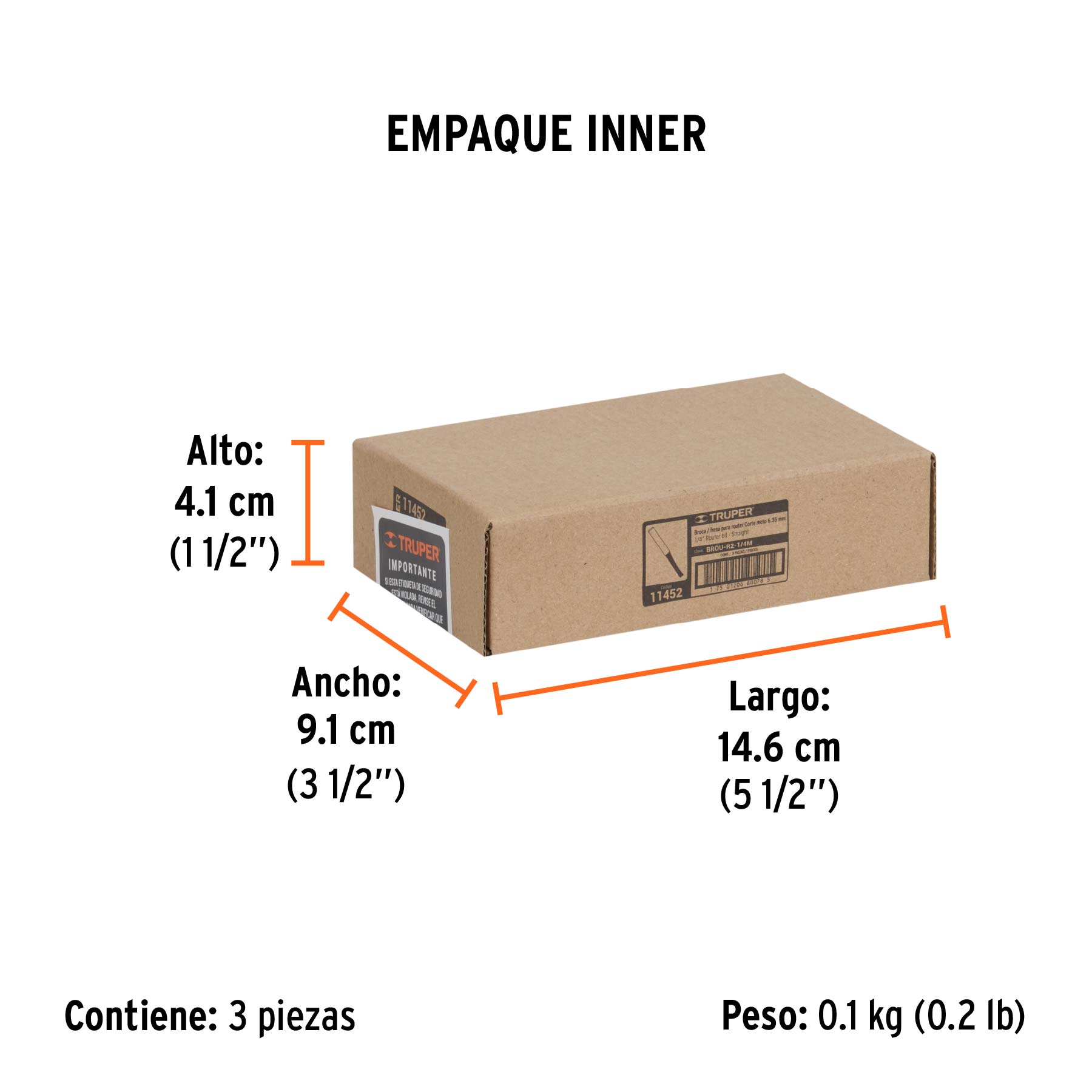 Broca para router, recta 2 filos, 1/4", mediana, TRUPER - Empaque
