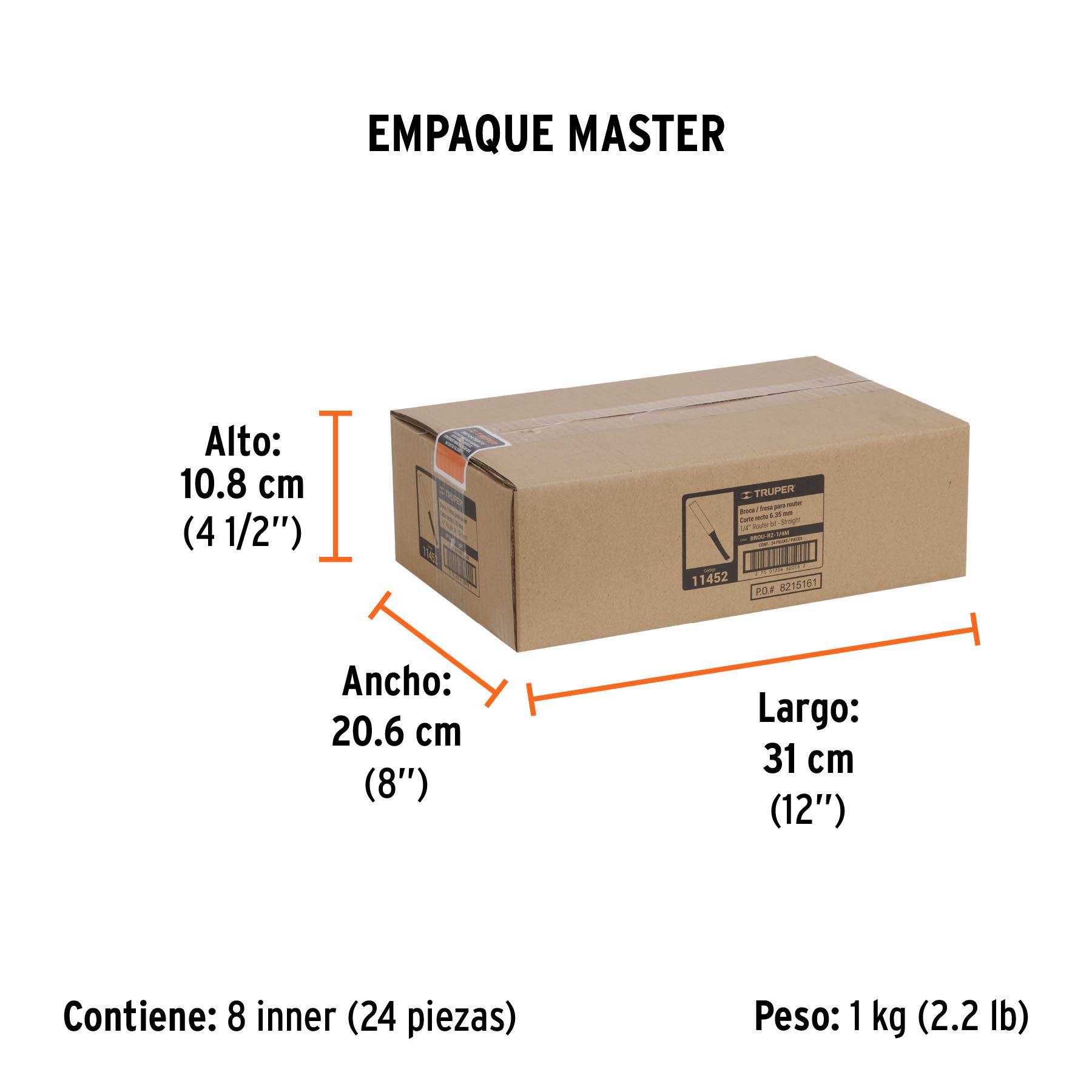 Broca para router, recta 2 filos, 1/4", mediana, TRUPER - Empaque
