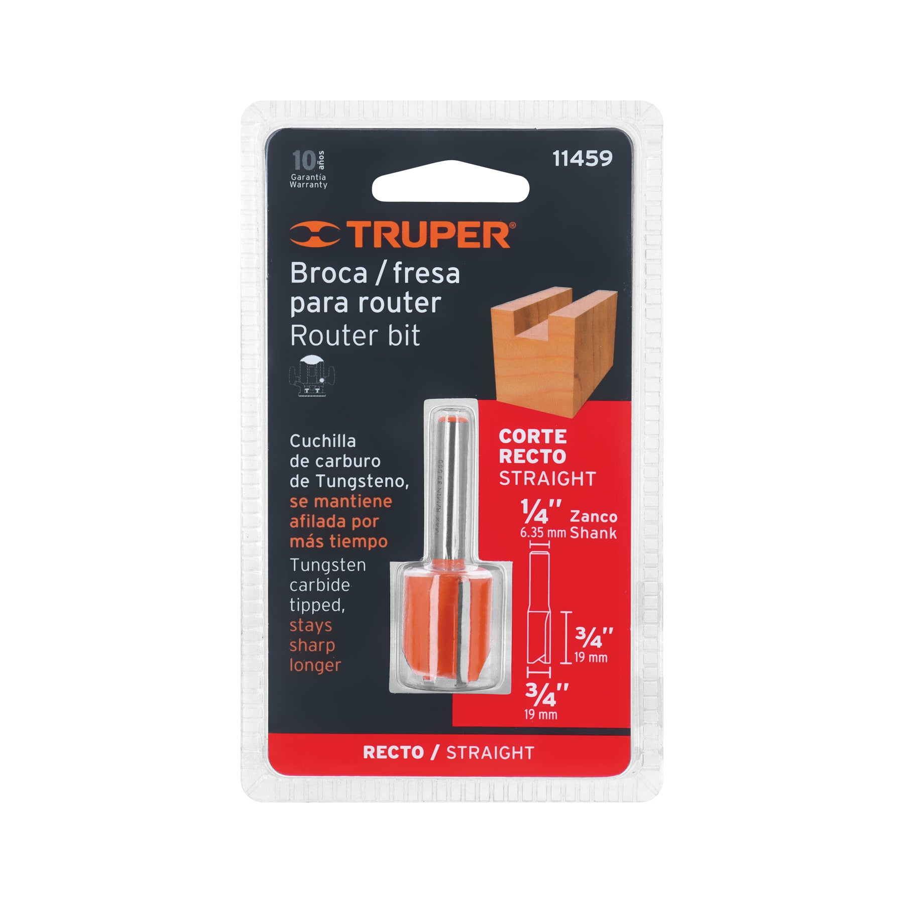Broca para router, recta 2 filos, 3/4", TRUPER