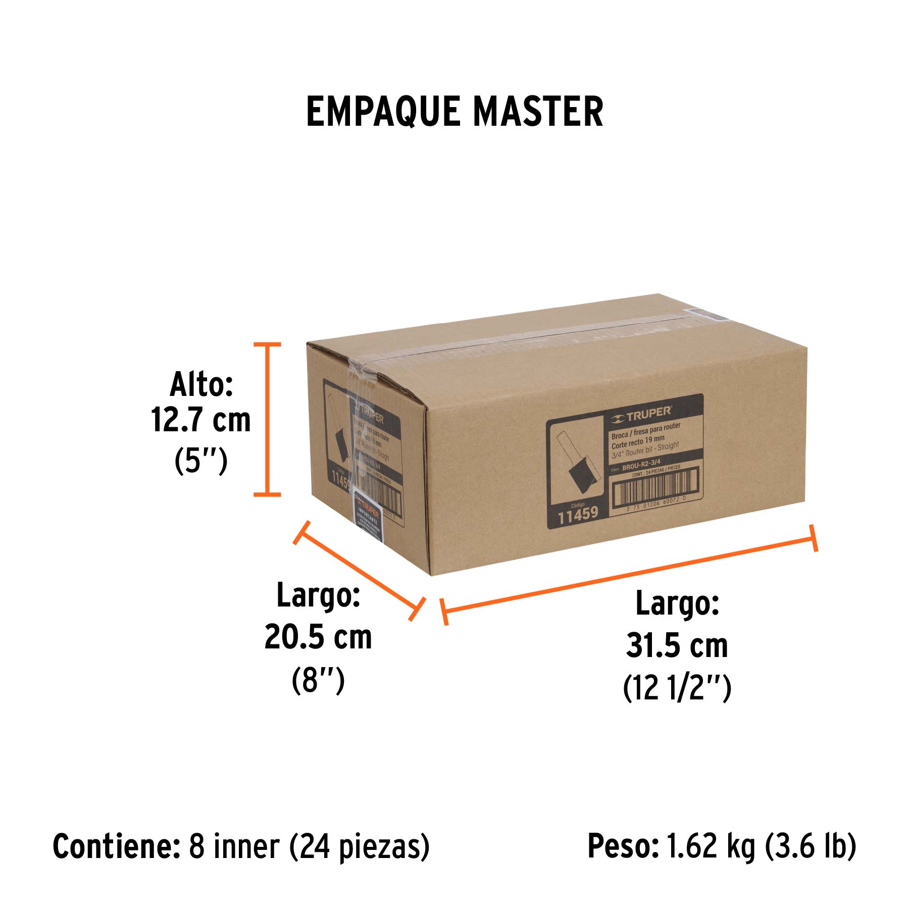 Broca para router, recta 2 filos, 3/4", TRUPER - Empaque