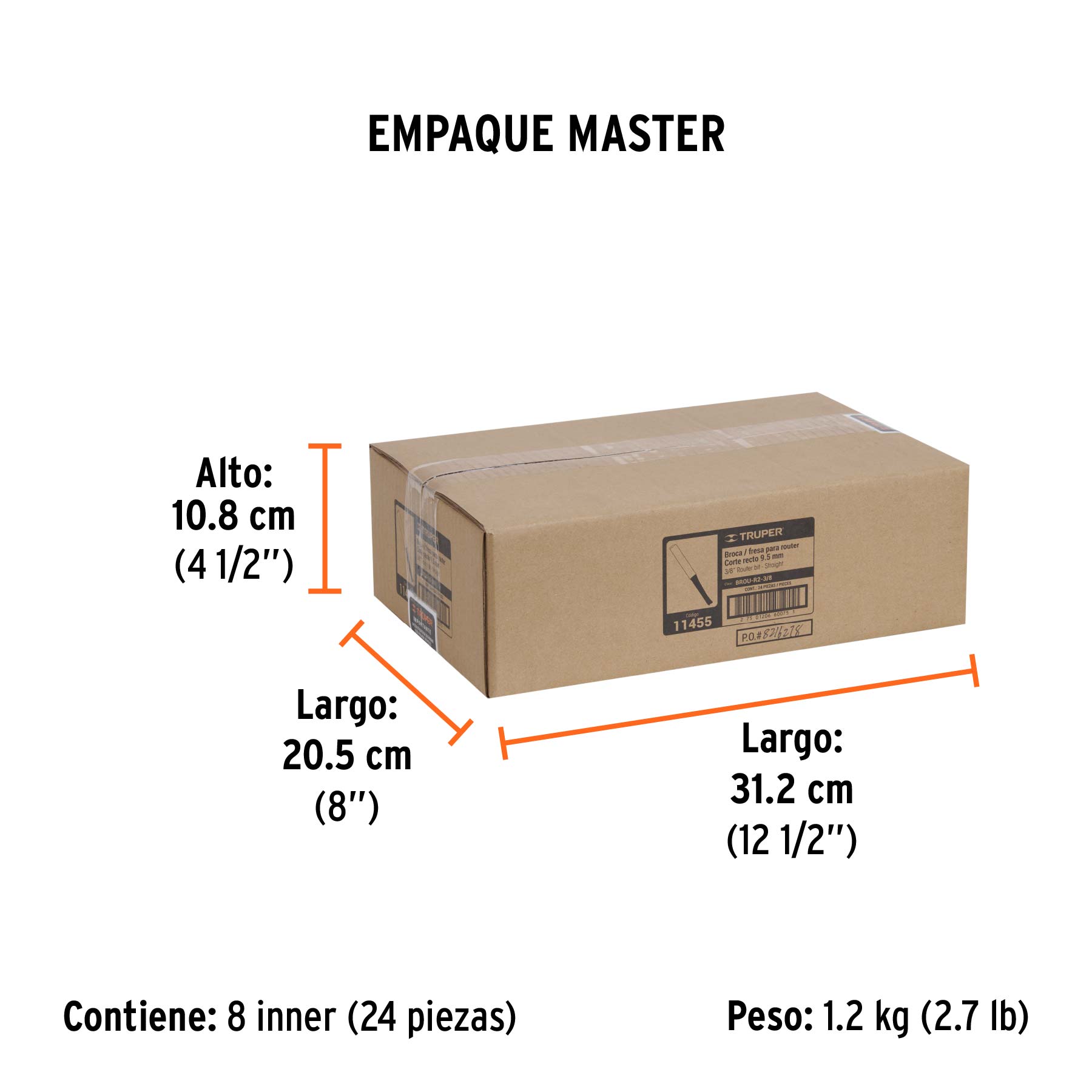 Broca para router, recta 2 filos, 3/8", TRUPER - Empaque