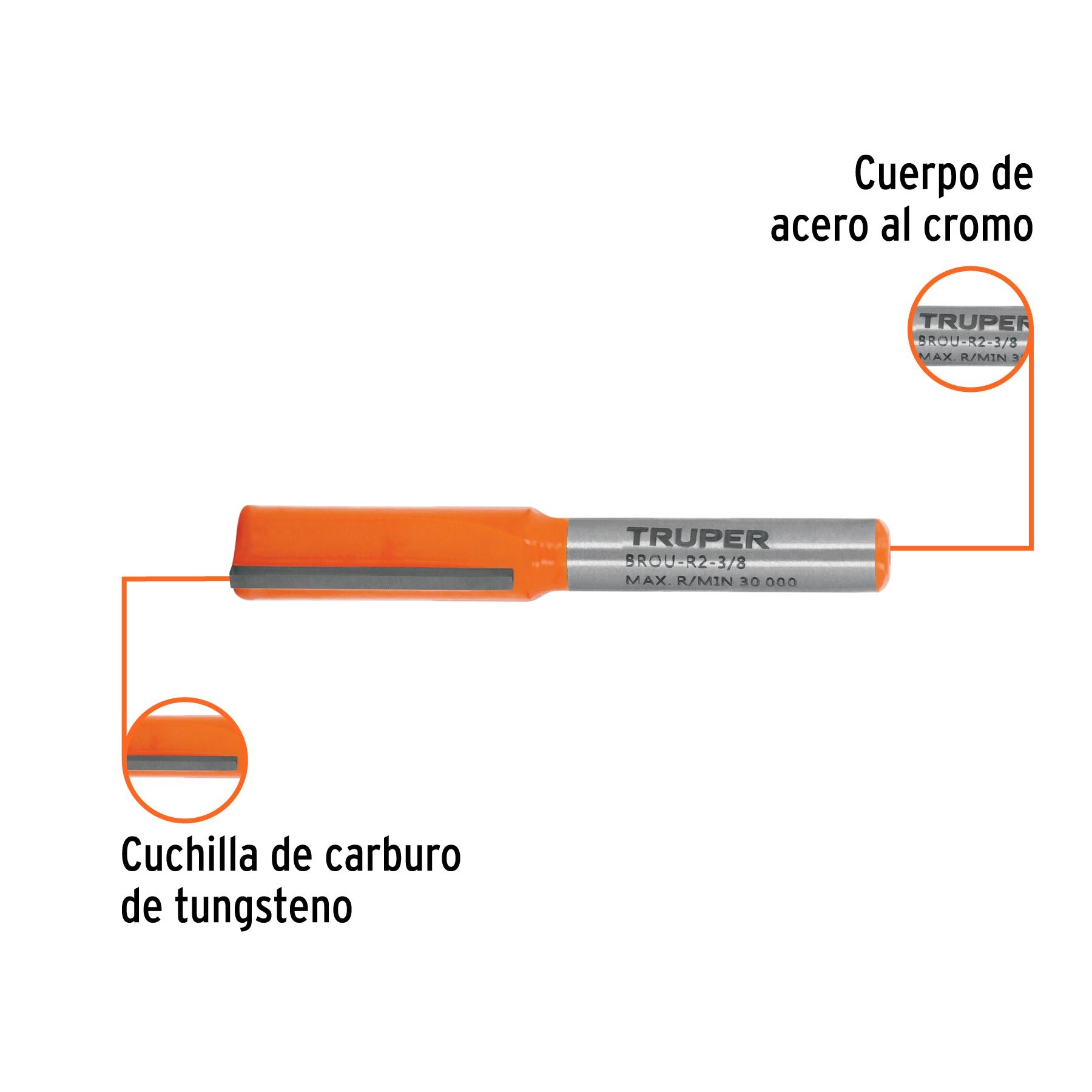Broca para router, recta 2 filos, 3/8", TRUPER