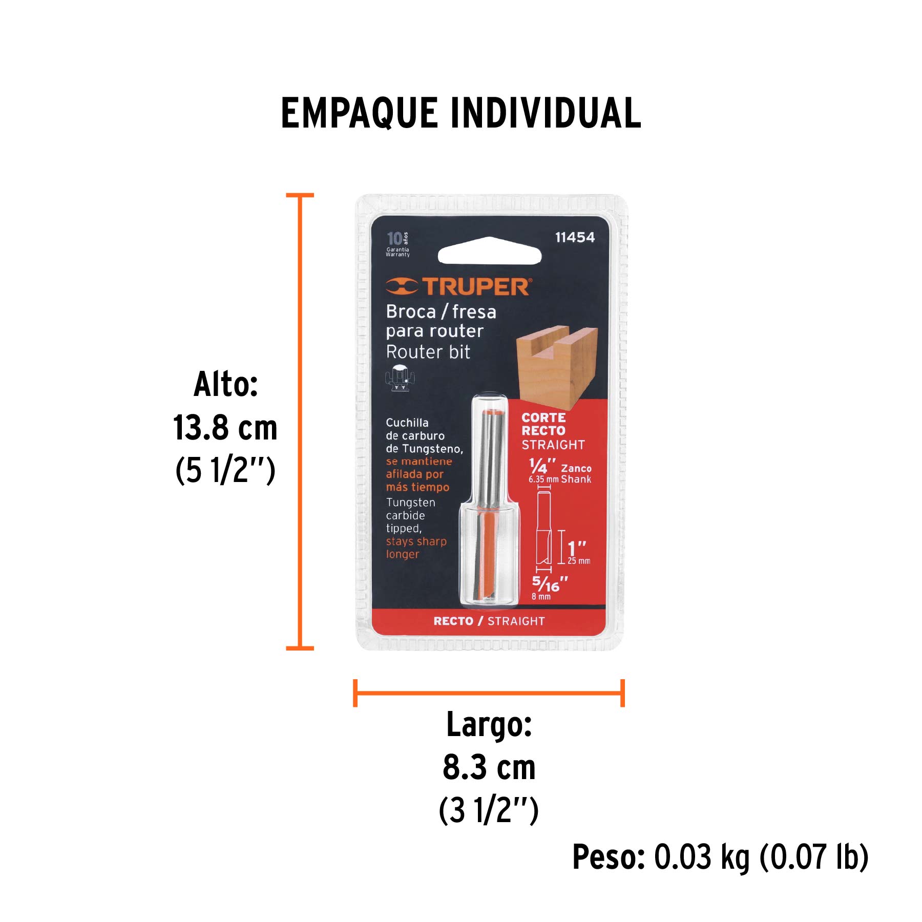 Broca para router, recta 2 filos, 5/16", TRUPER - Empaque