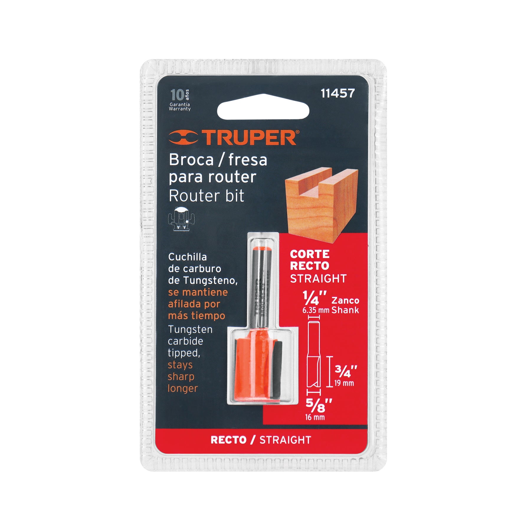 Broca para router, recta 2 filos, 5/8", TRUPER