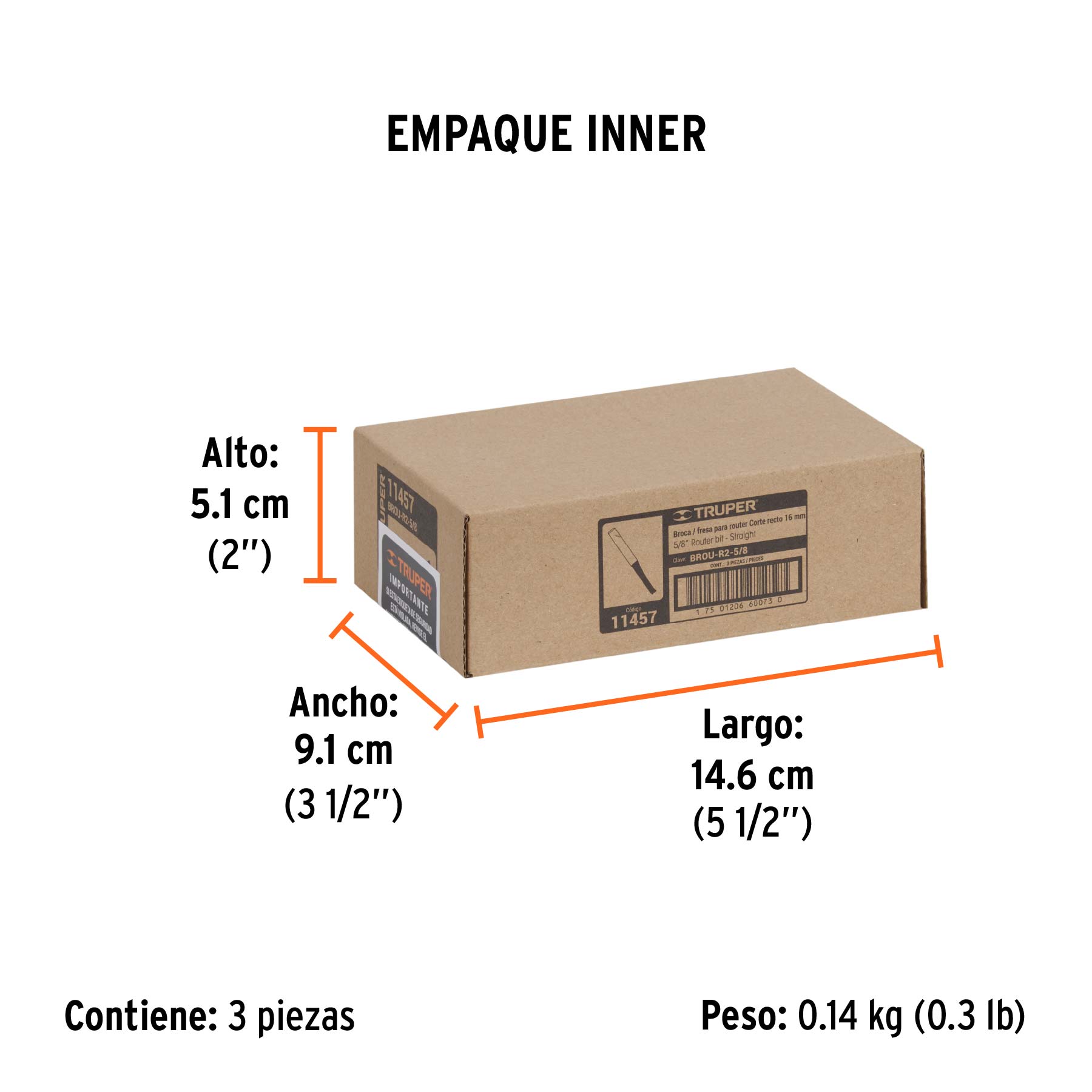 Broca para router, recta 2 filos, 5/8", TRUPER - Empaque
