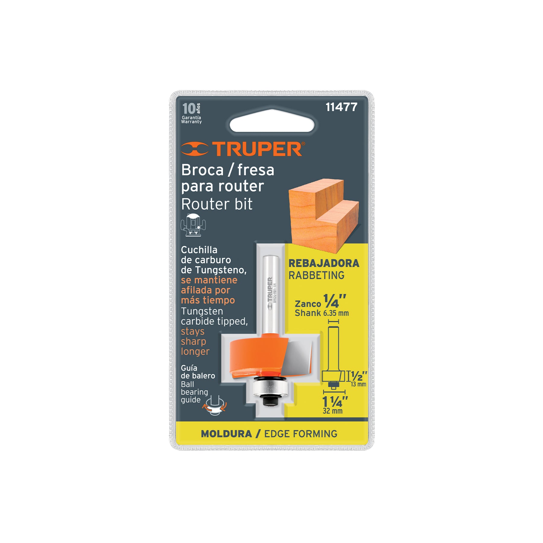 Broca para router, rebajado, 1-1/4" con balero, TRUPER