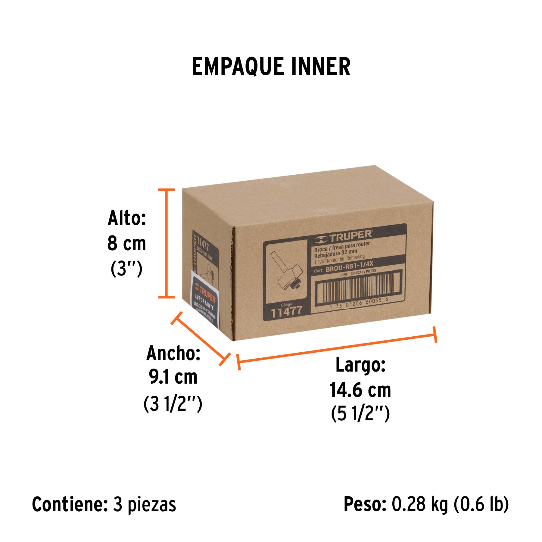 Broca para router, rebajado, 1-1/4" con balero, TRUPER - Empaque