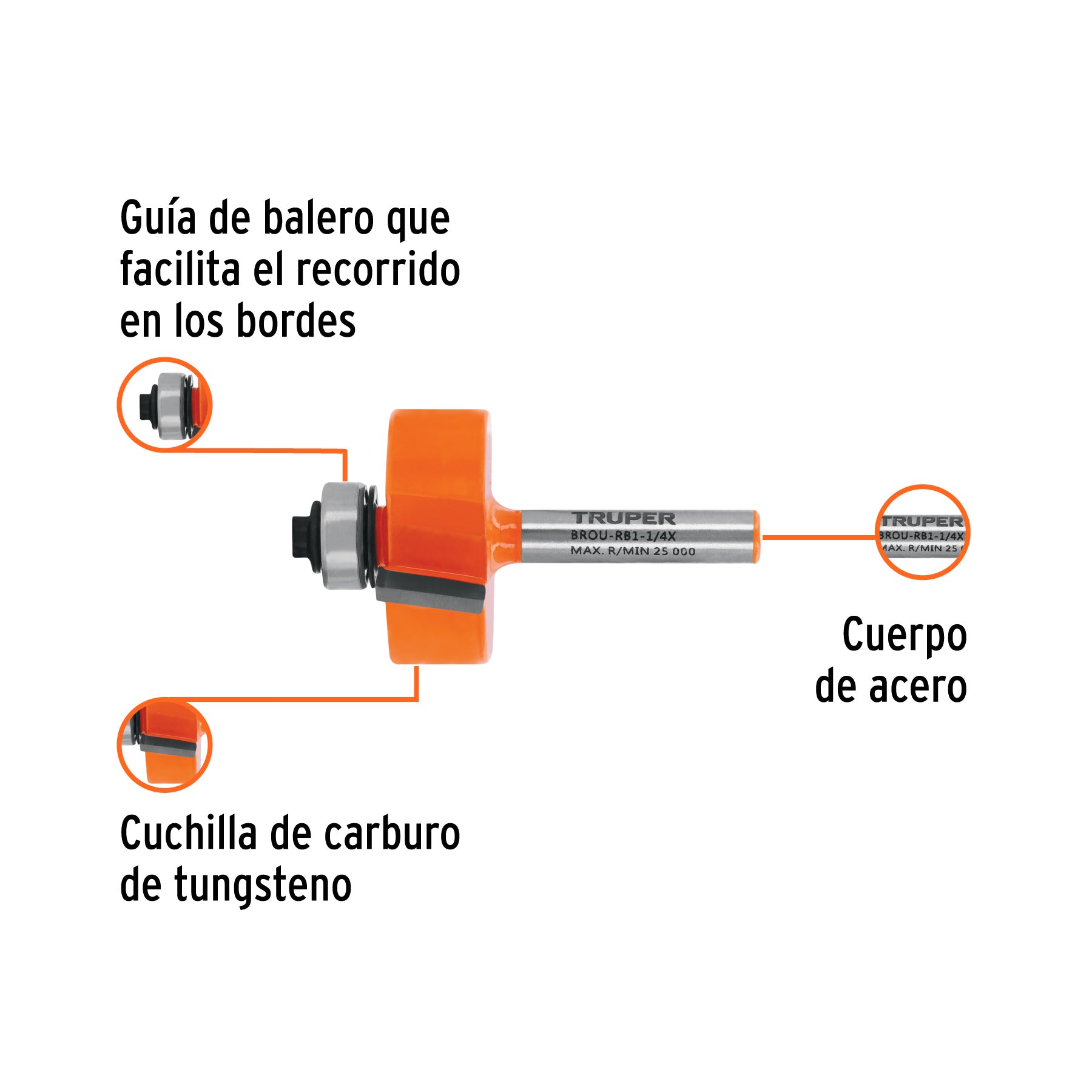 Broca para router, rebajado, 1-1/4" con balero, TRUPER