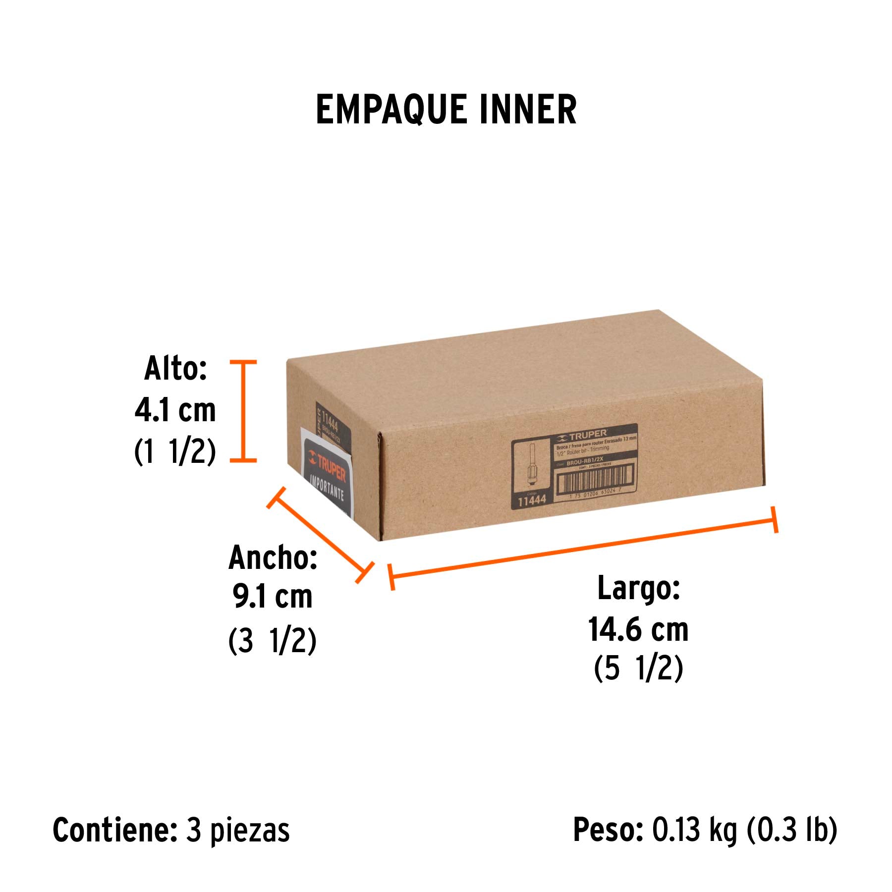 Broca para router, corte recto, 1/2" con balero, TRUPER - Empaque
