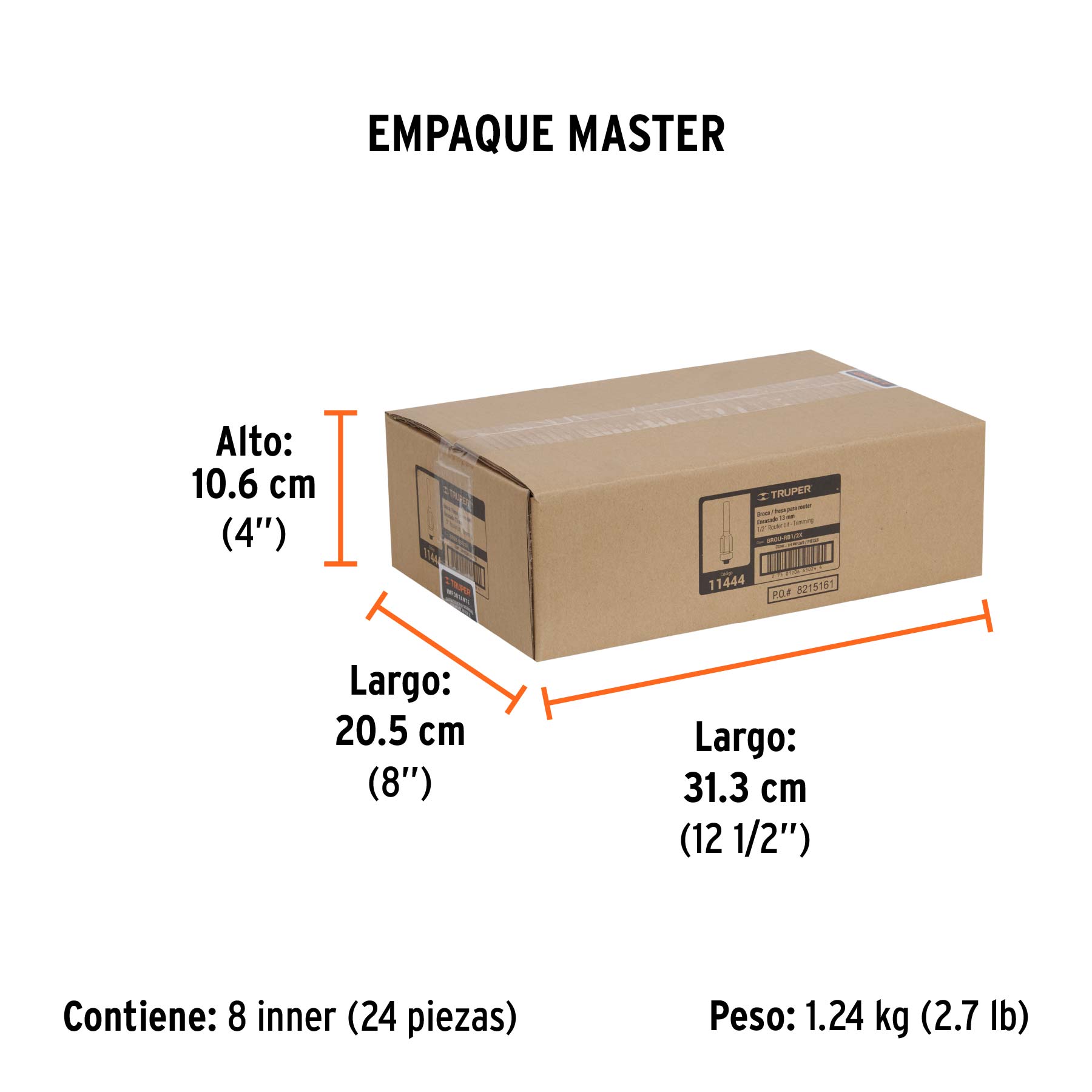 Broca para router, corte recto, 1/2" con balero, TRUPER - Empaque