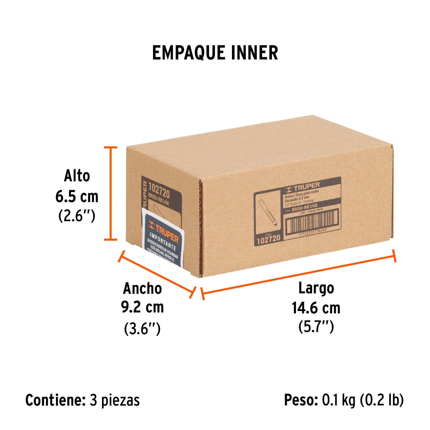 Broca para router, corte recto, 1/4" con balero, TRUPER - Empaque