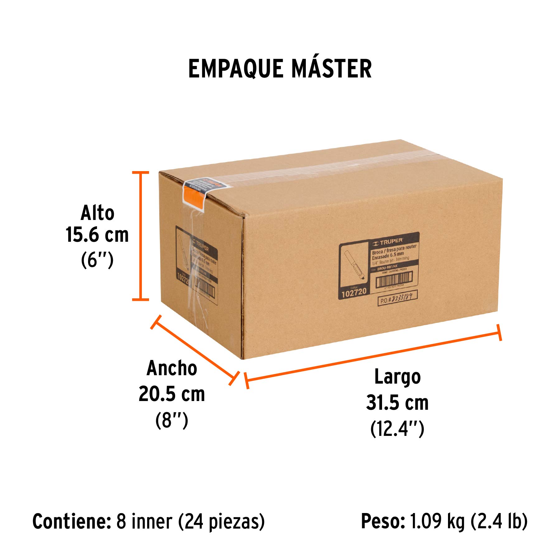 Broca para router, corte recto, 1/4" con balero, TRUPER - Empaque