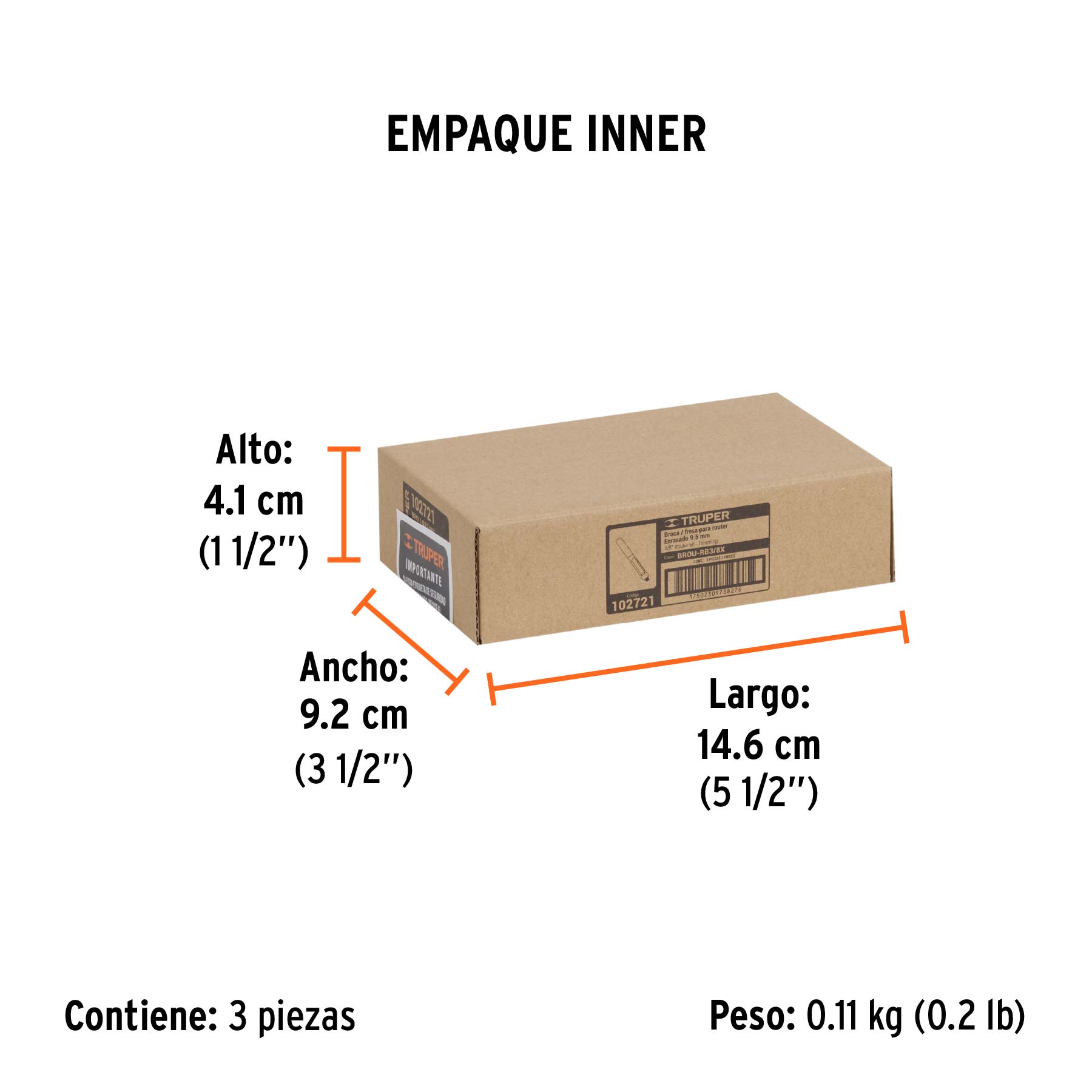 Broca para router, corte recto, 3/8" con balero, TRUPER - Empaque
