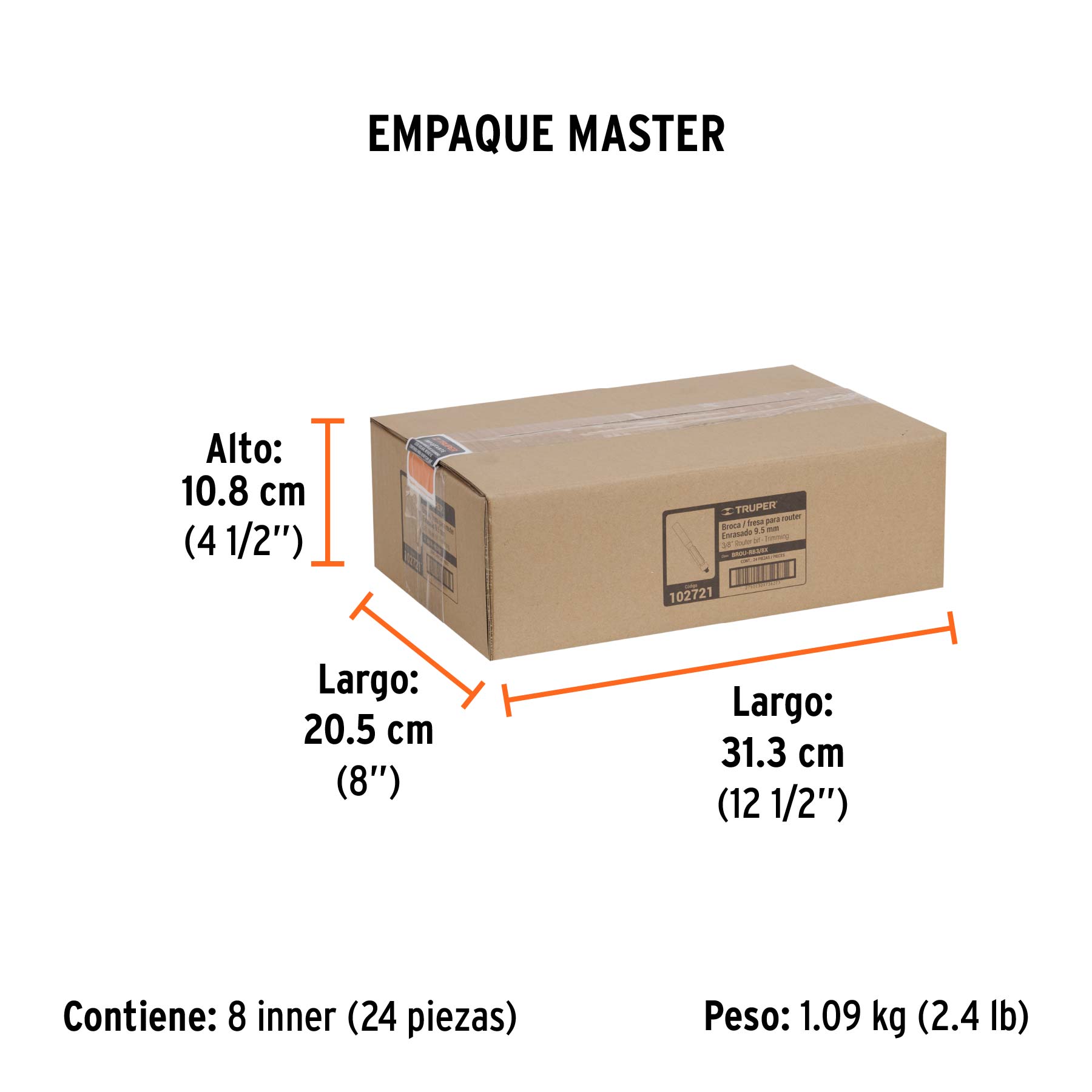 Broca para router, corte recto, 3/8" con balero, TRUPER - Empaque