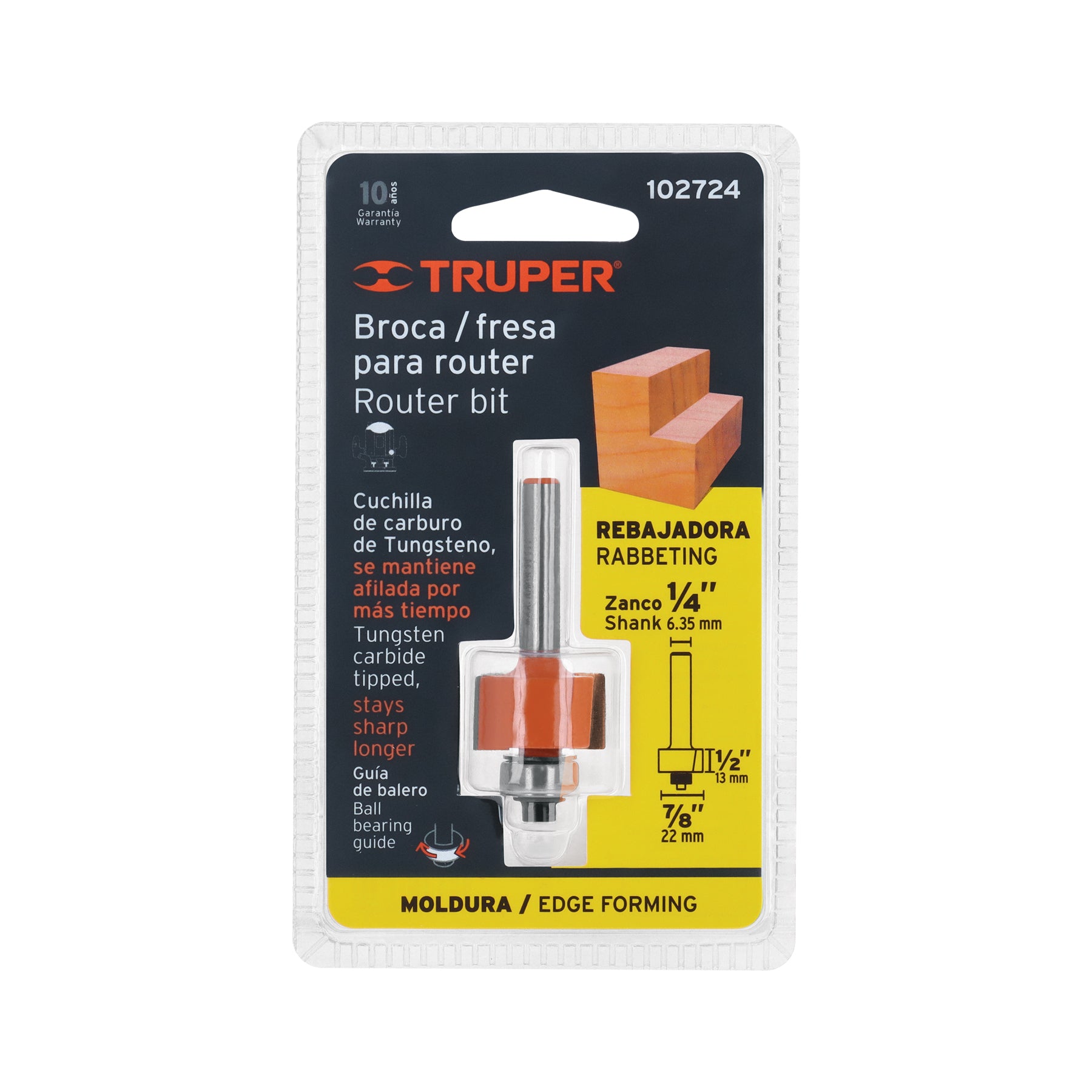 Broca para router, rebajado, 7/8" con balero, TRUPER