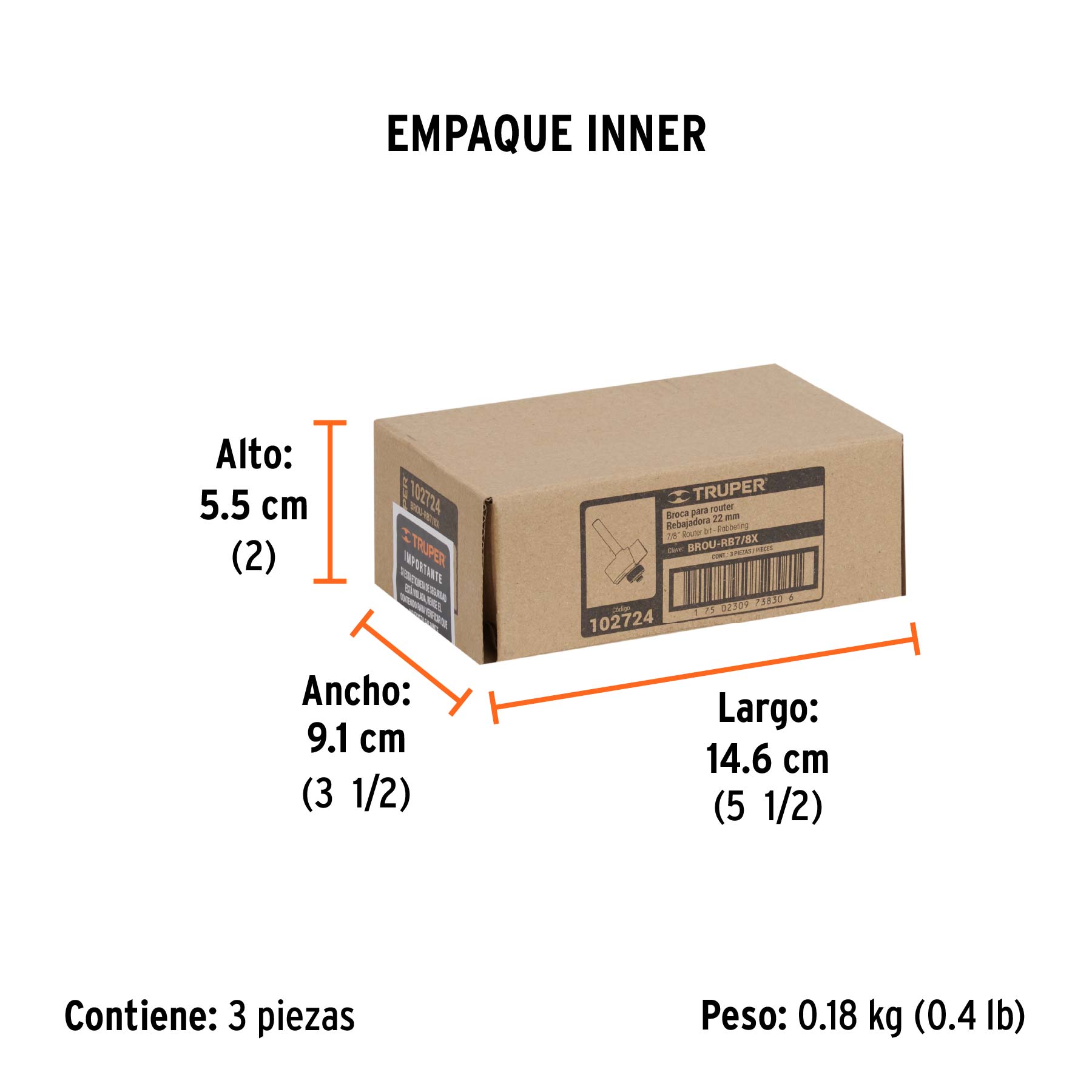 Broca para router, rebajado, 7/8" con balero, TRUPER - Empaque