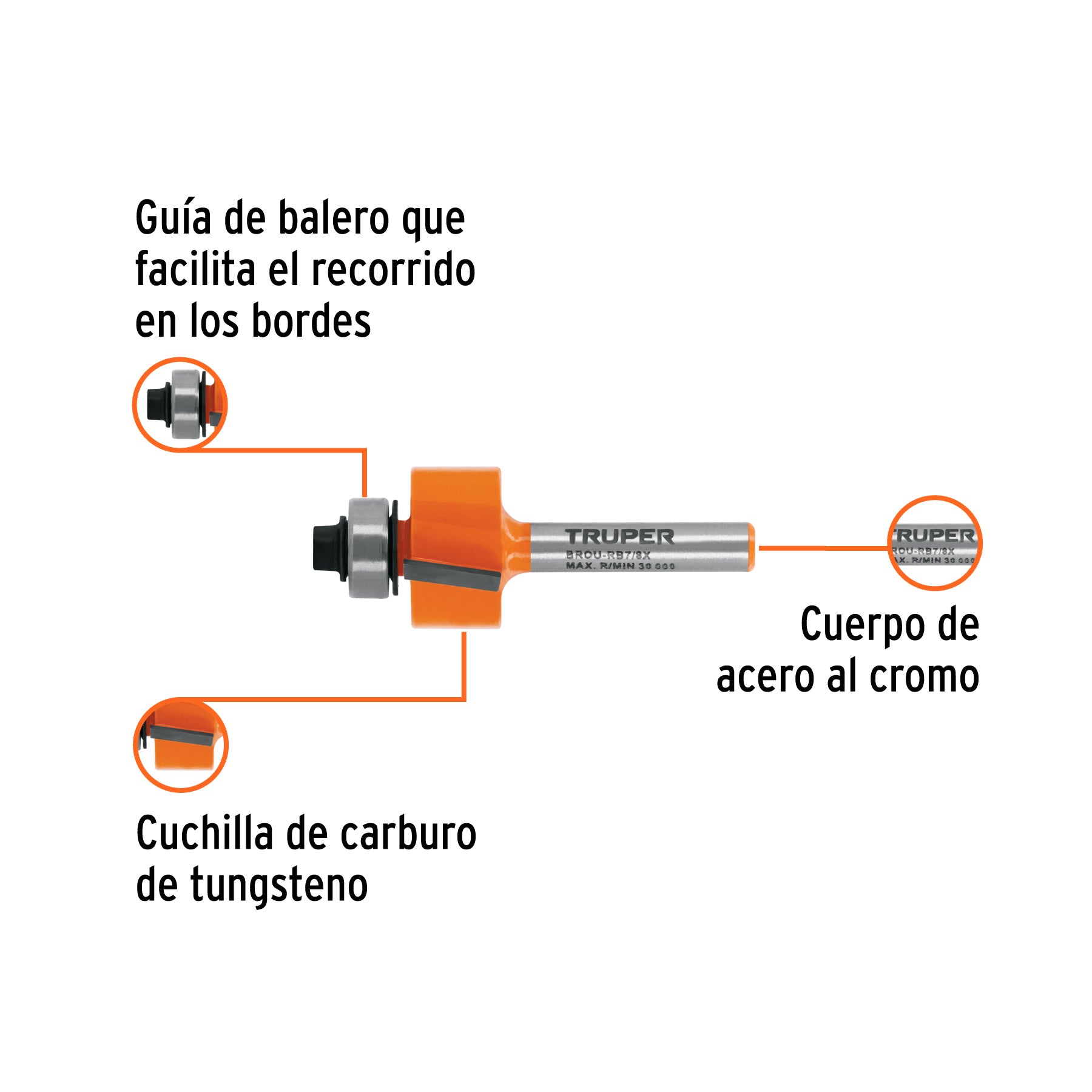 Broca para router, rebajado, 7/8" con balero, TRUPER