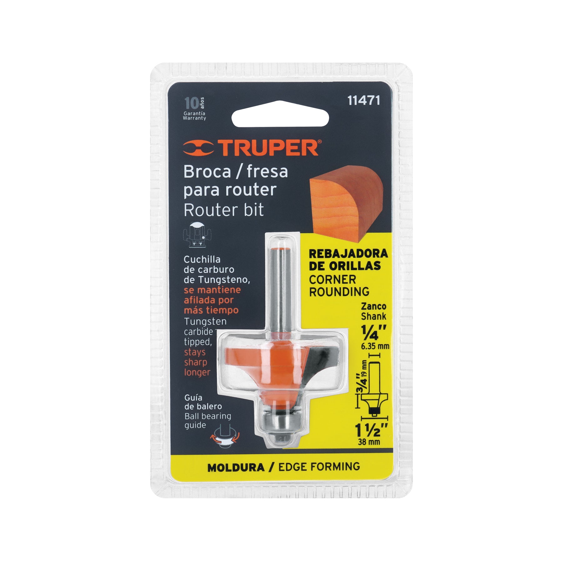 Broca para router, redondeado, 1-1/2" con balero, TRUPER