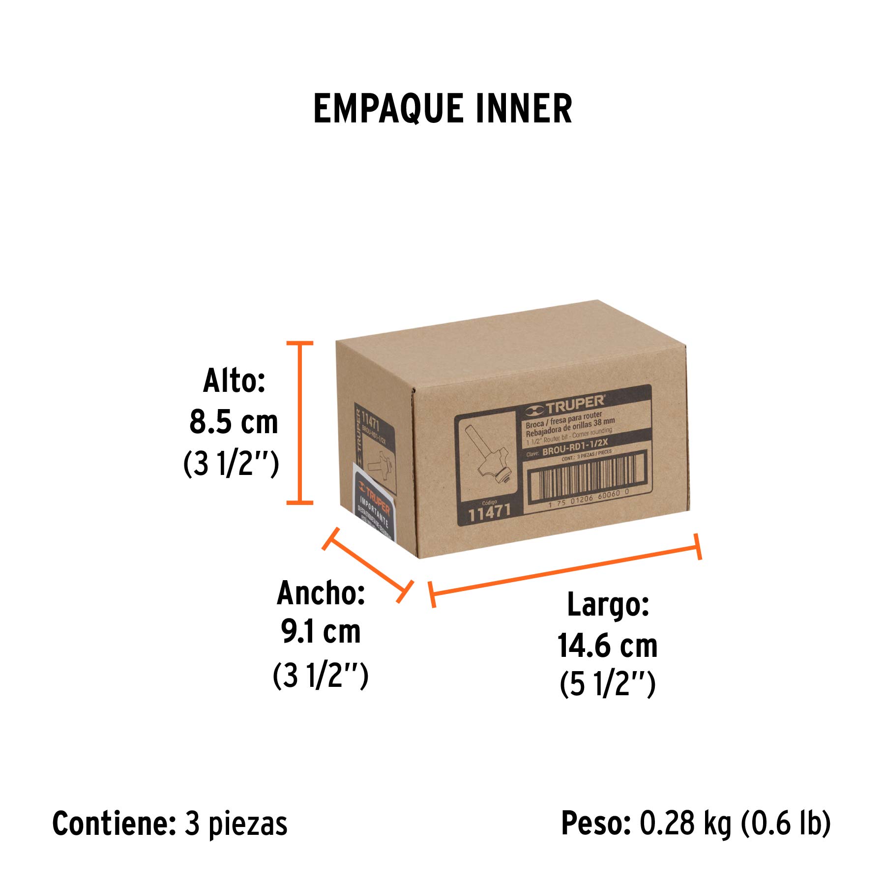 Broca para router, redondeado, 1-1/2" con balero, TRUPER - Empaque