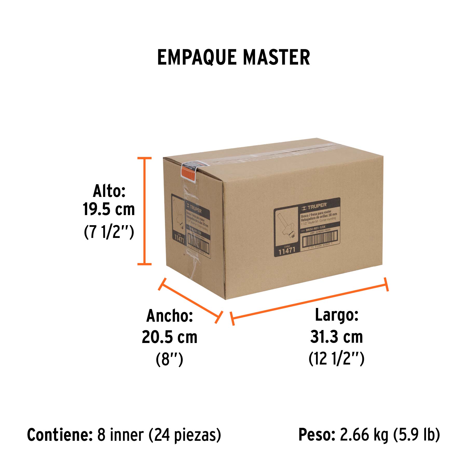 Broca para router, redondeado, 1-1/2" con balero, TRUPER - Empaque
