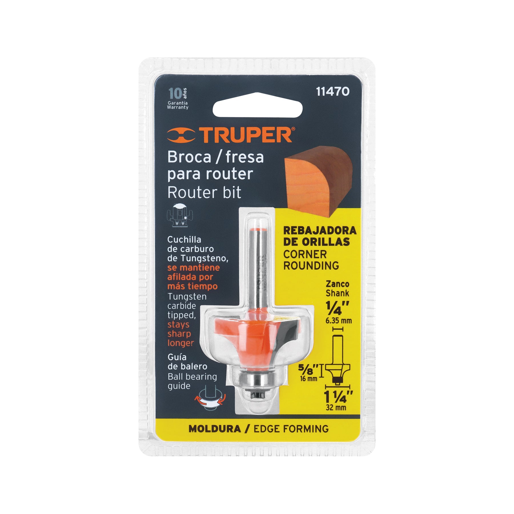 Broca para router, redondeado, 1-1/4" con balero, TRUPER
