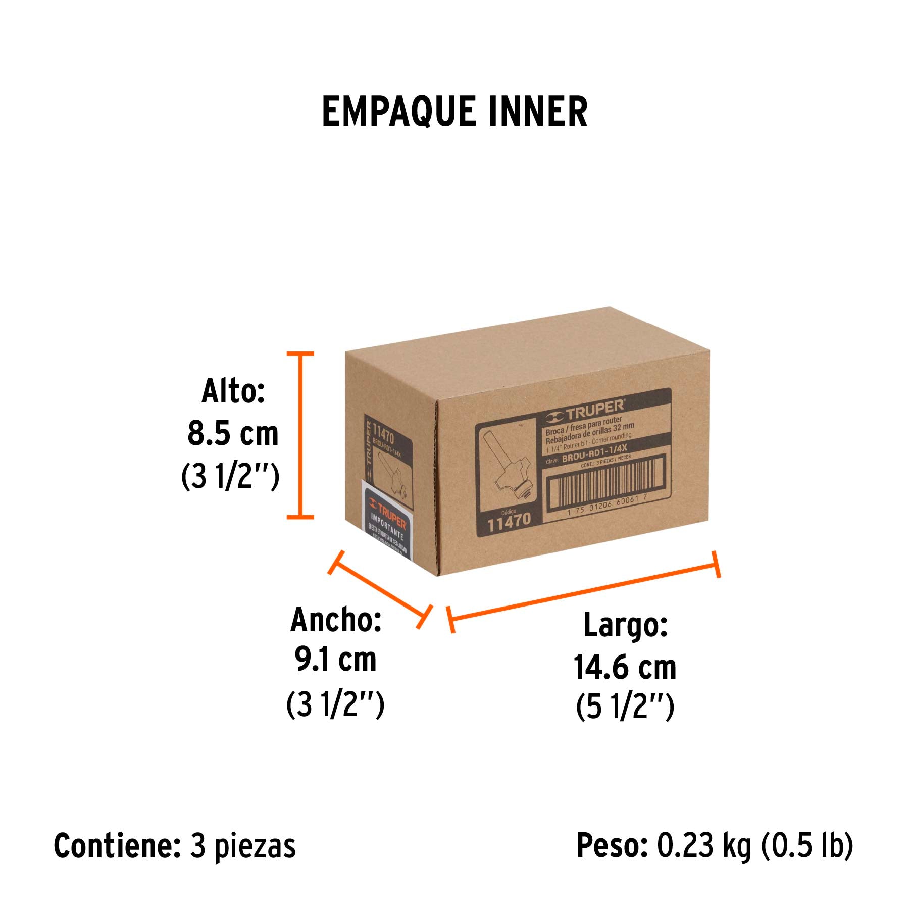 Broca para router, redondeado, 1-1/4" con balero, TRUPER - Empaque
