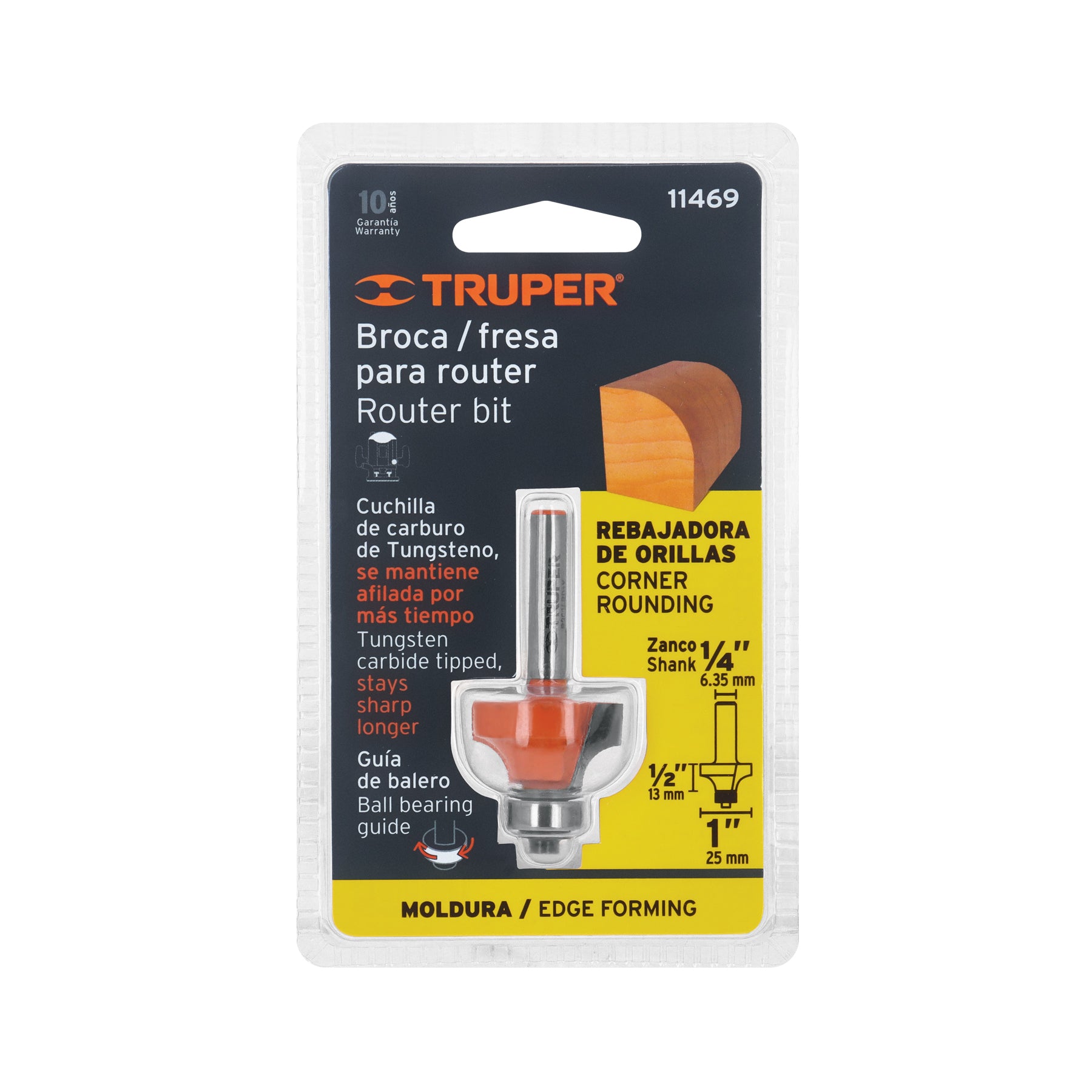 Broca para router, redondeado, 1" con balero, TRUPER