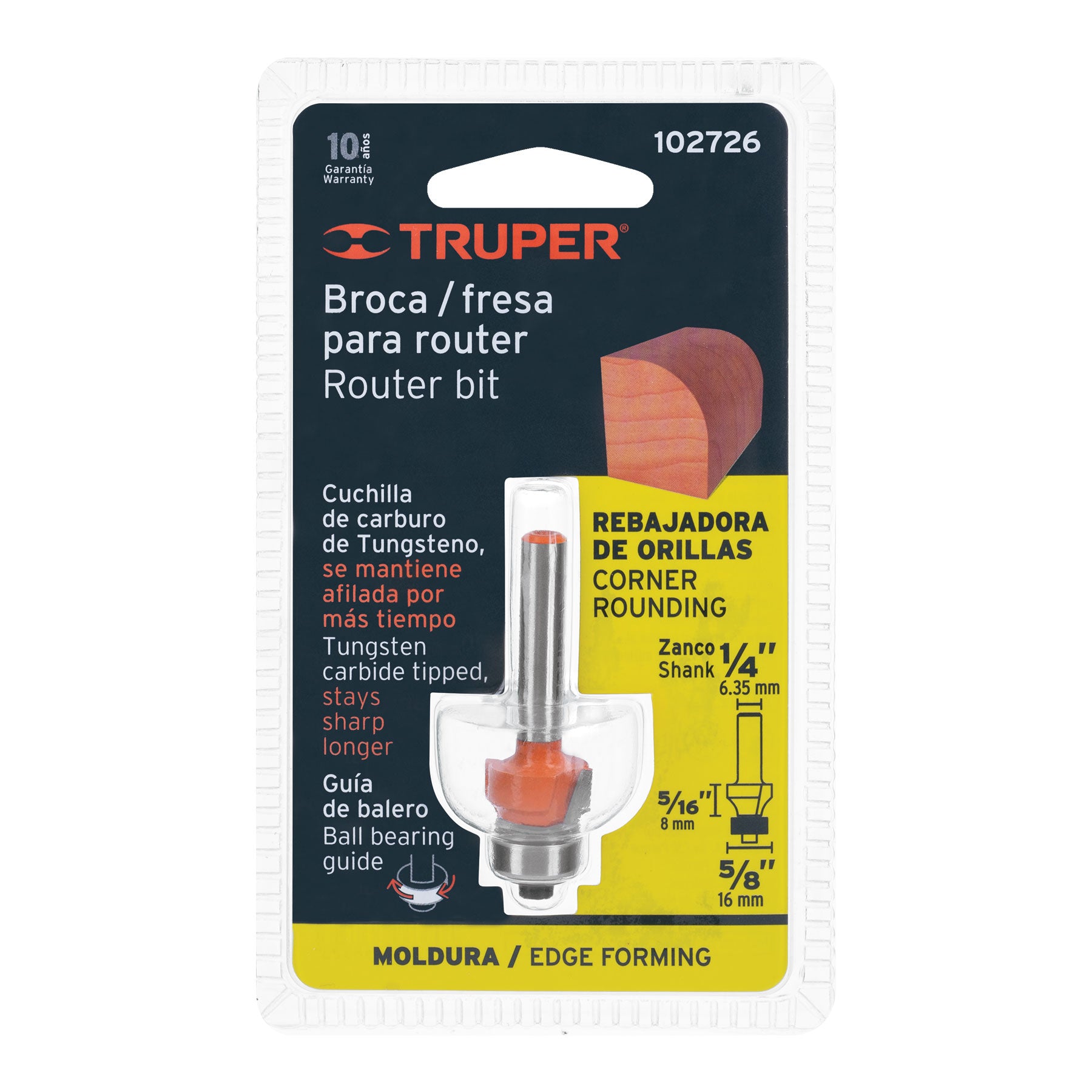 Broca para router, redondeado, 5/8" con balero, TRUPER