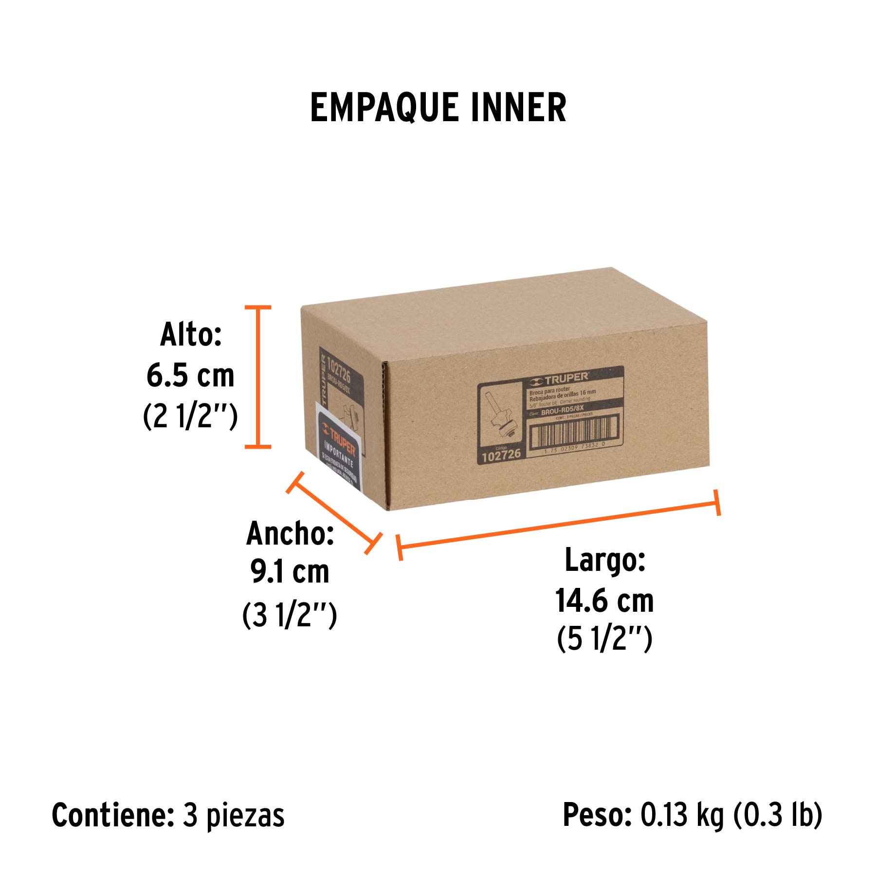 Broca para router, redondeado, 5/8" con balero, TRUPER - Empaque