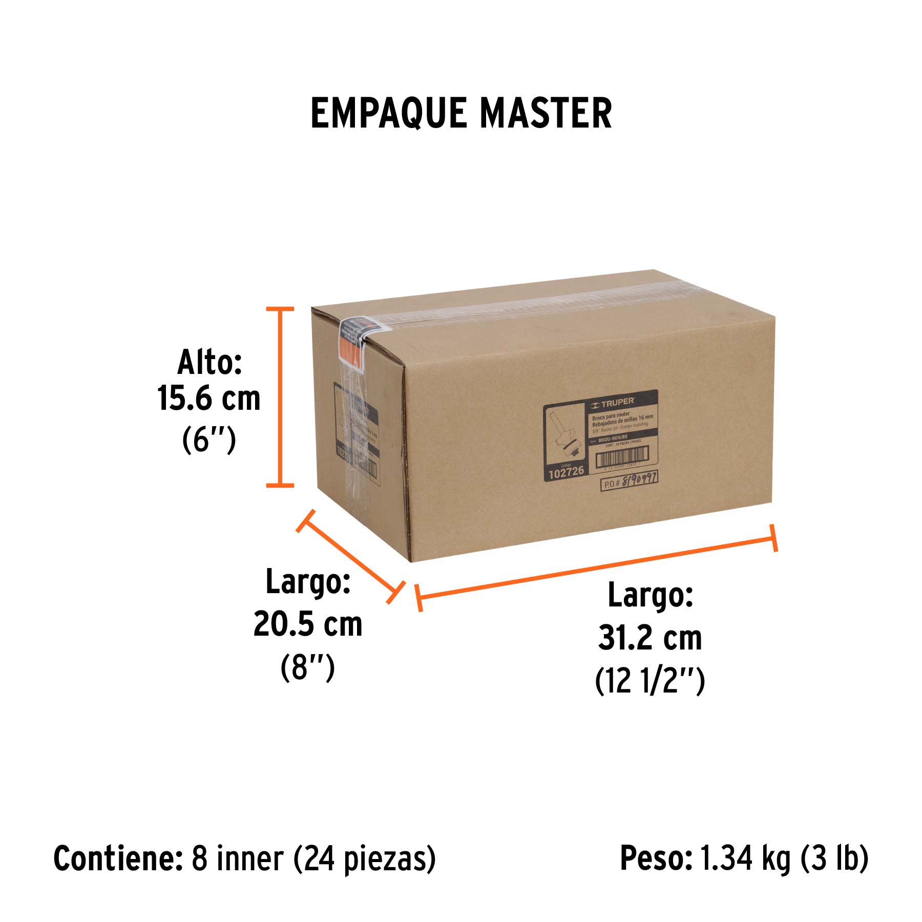 Broca para router, redondeado, 5/8" con balero, TRUPER - Empaque