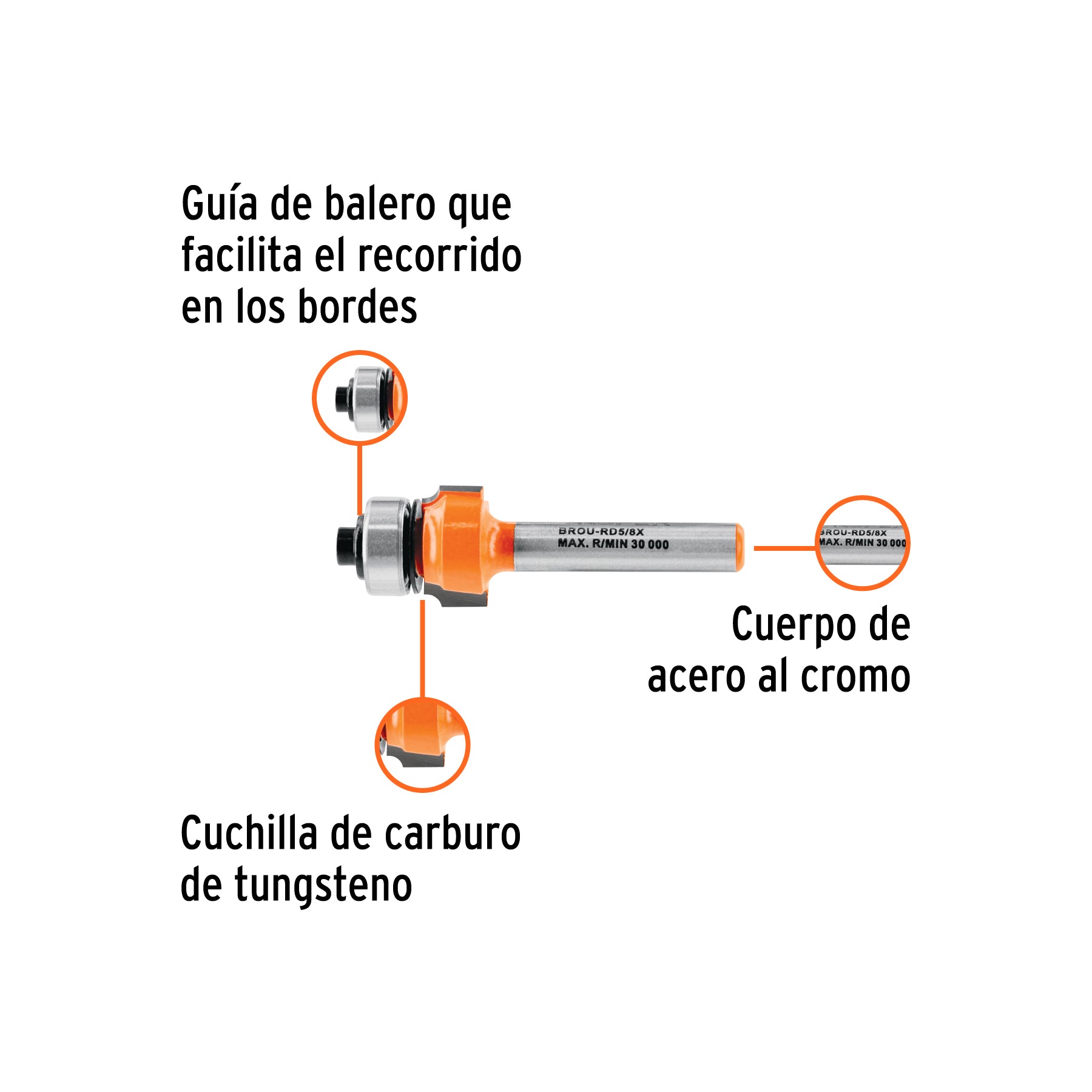 Broca para router, redondeado, 5/8" con balero, TRUPER