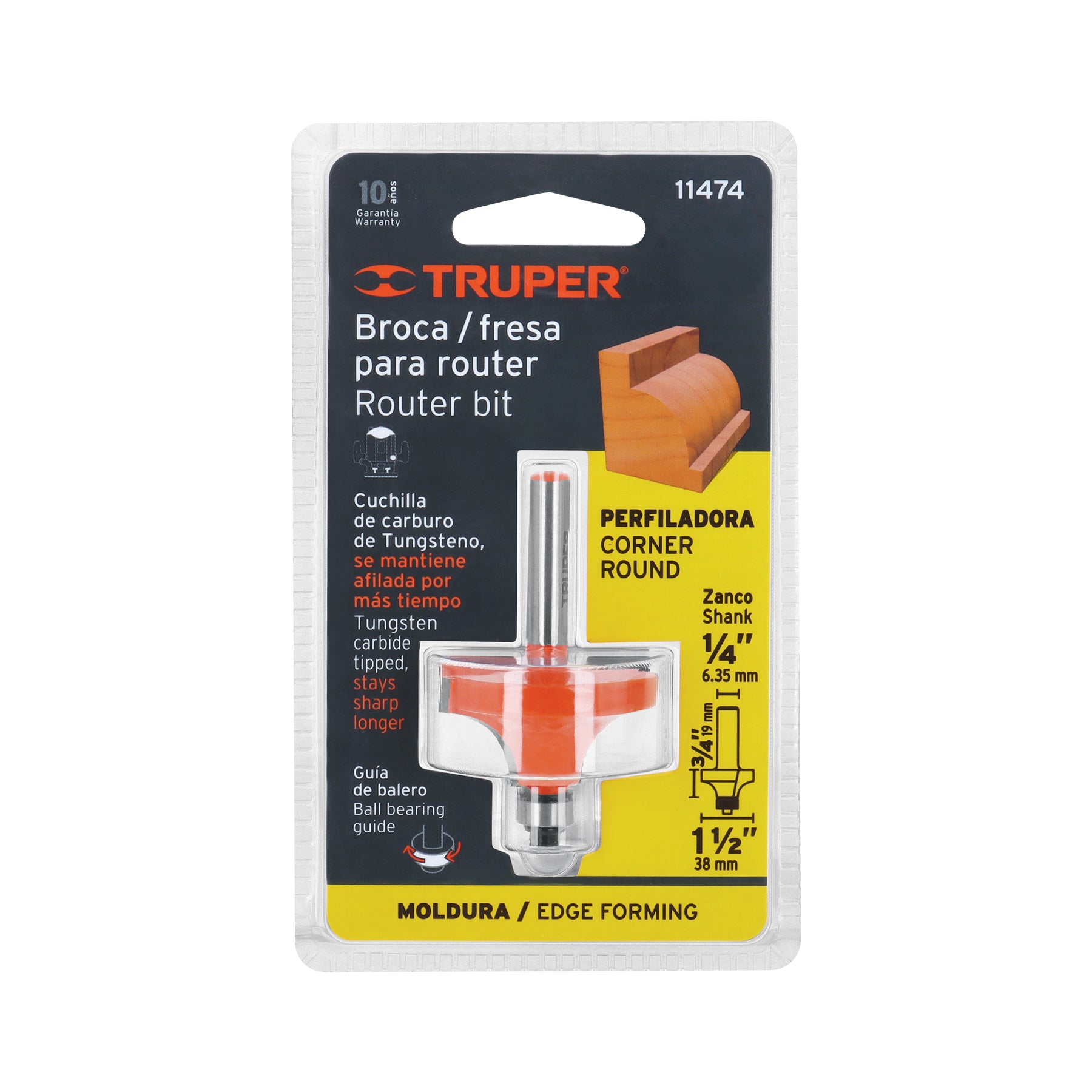 Broca para router, redondeado con moldura, 1-1/2" con balero