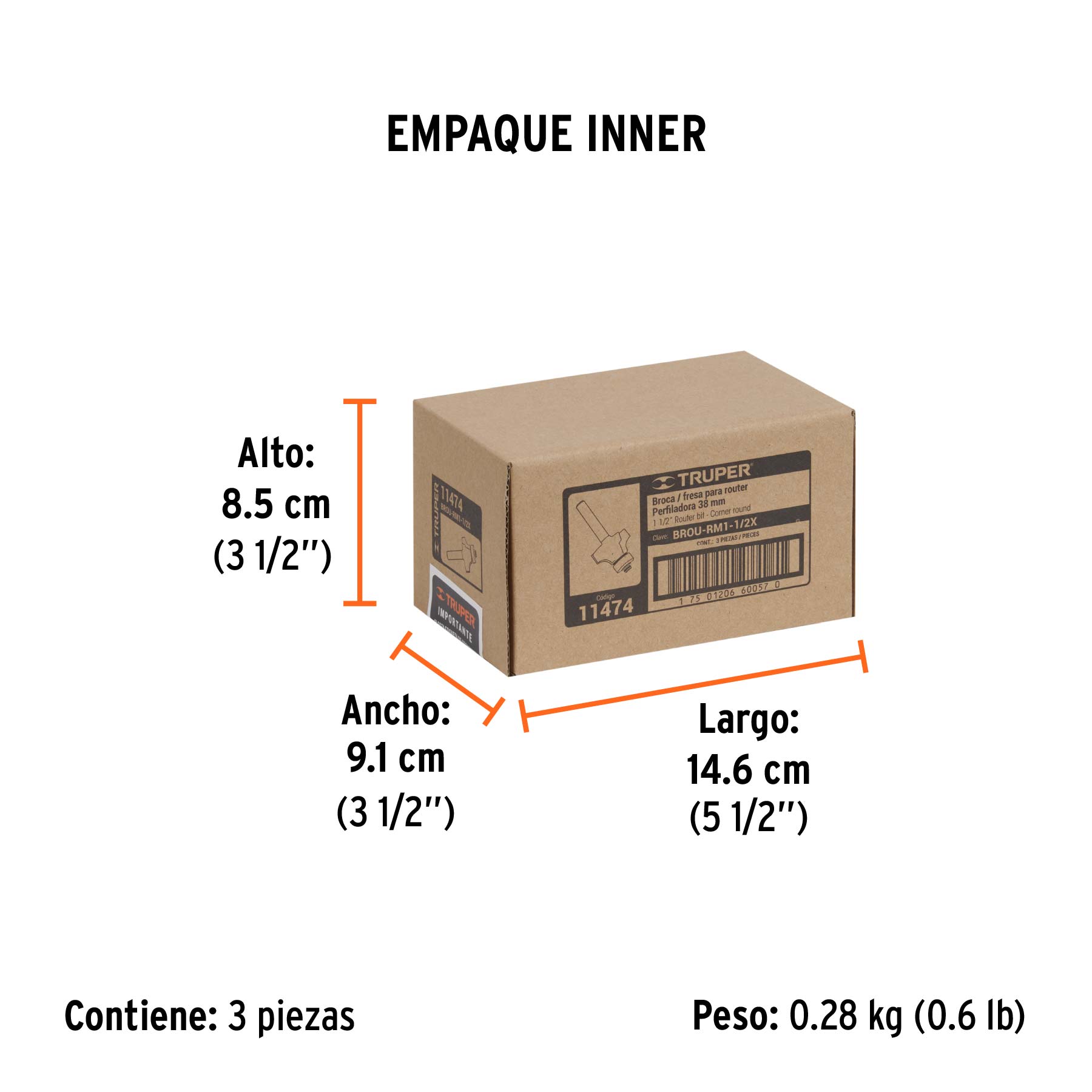 Broca para router, redondeado con moldura, 1-1/2" con balero - Empaque