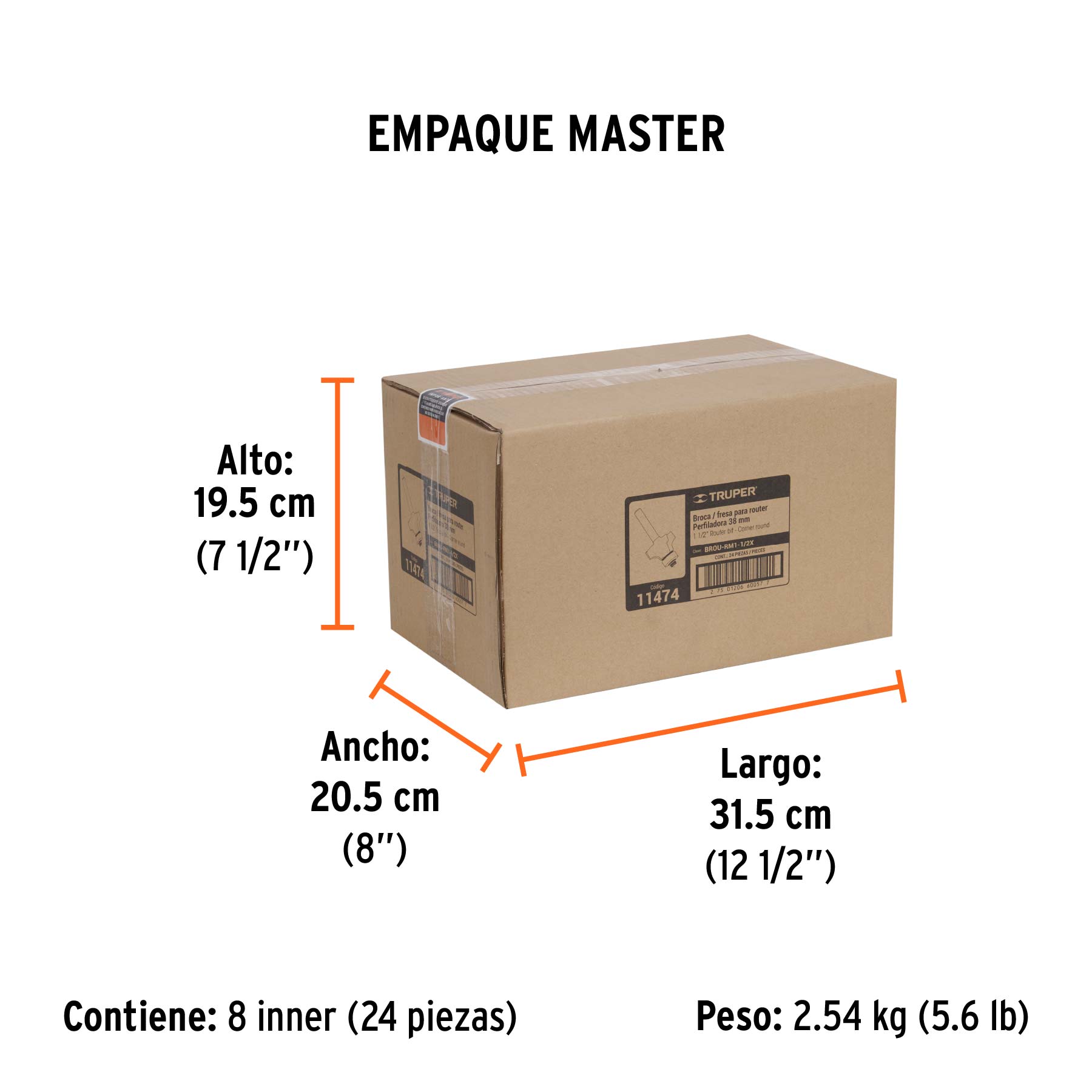 Broca para router, redondeado con moldura, 1-1/2" con balero - Empaque