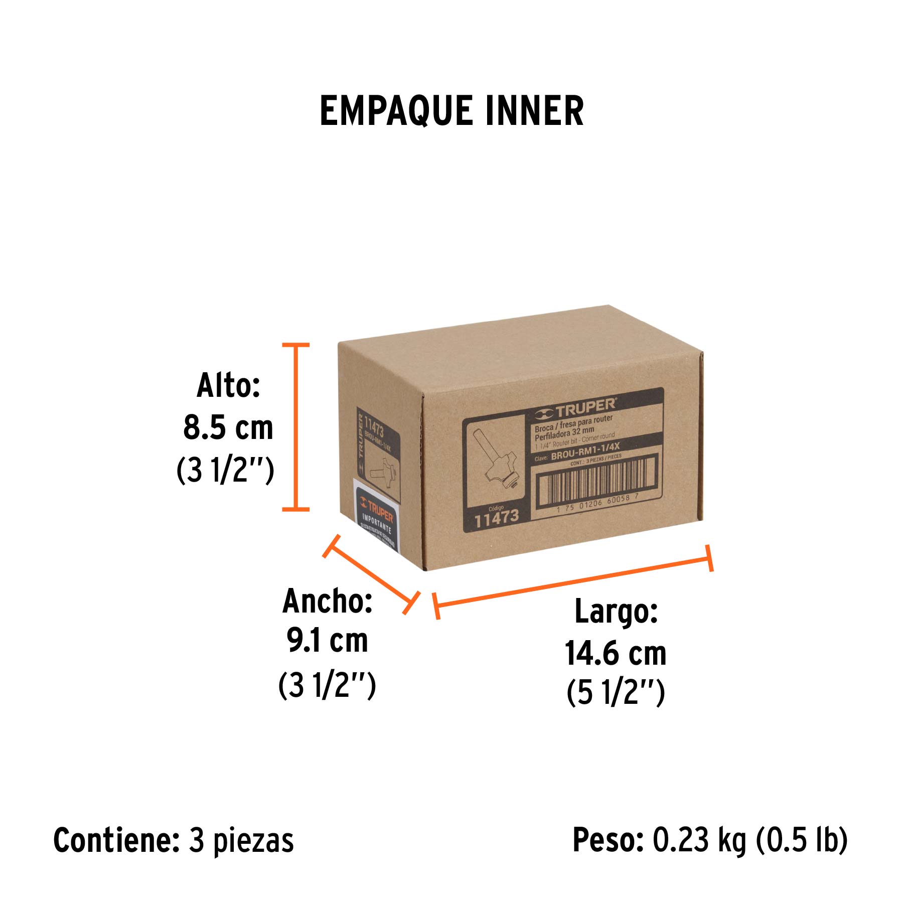 Broca para router, redondeado con moldura, 1-1/4" con balero - Empaque
