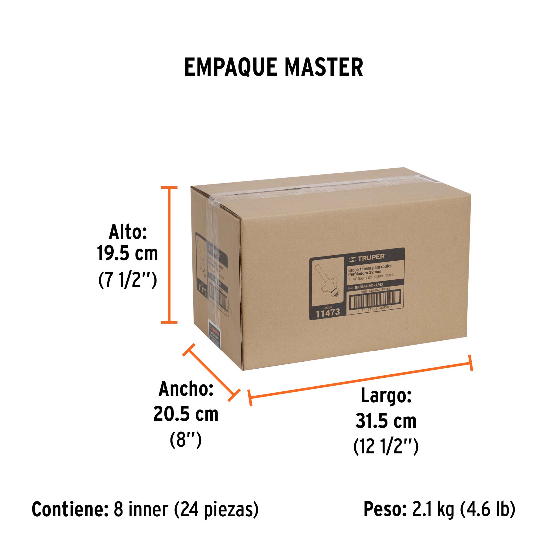 Broca para router, redondeado con moldura, 1-1/4" con balero - Empaque