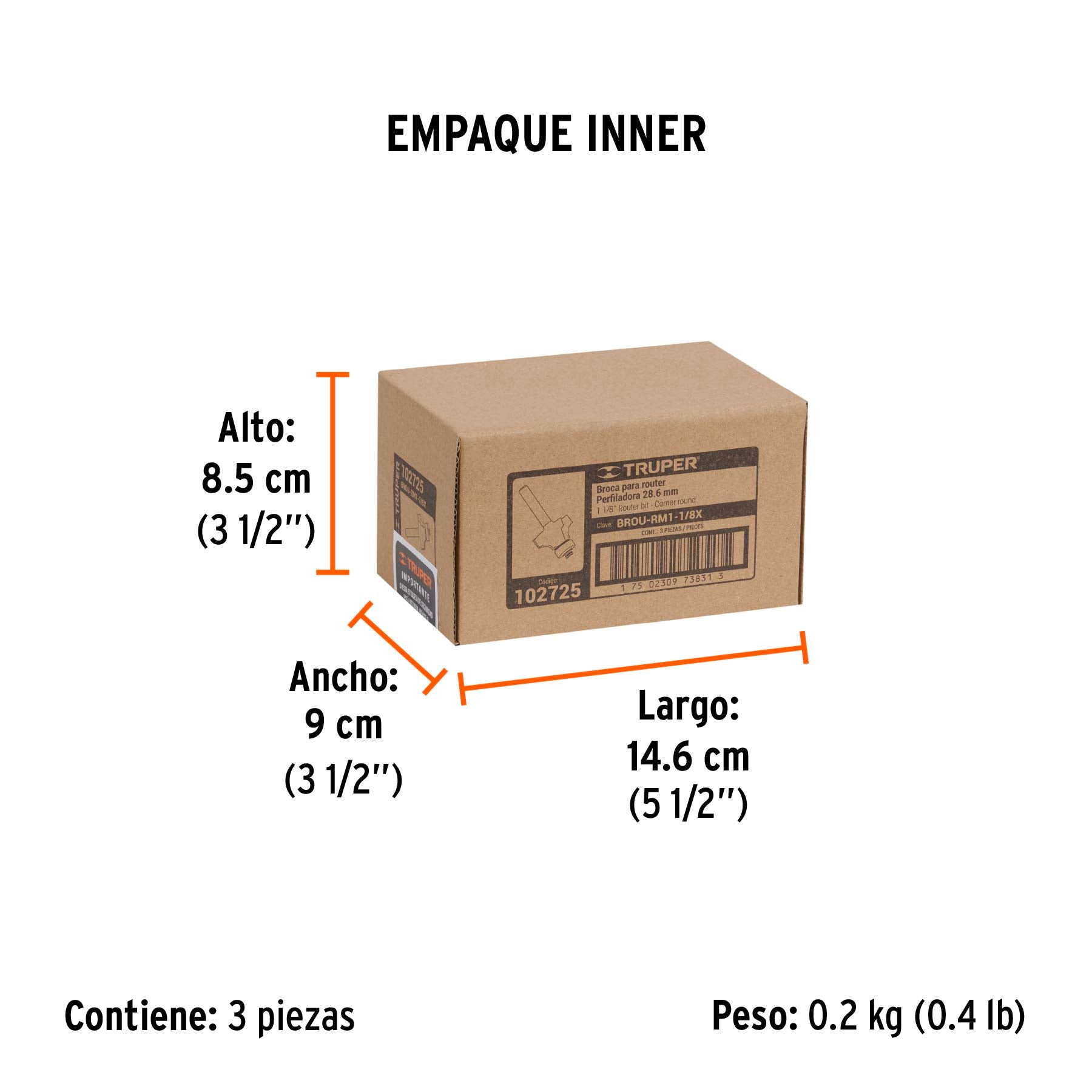 Broca para router, redondeado con moldura, 1-1/8" con balero - Empaque
