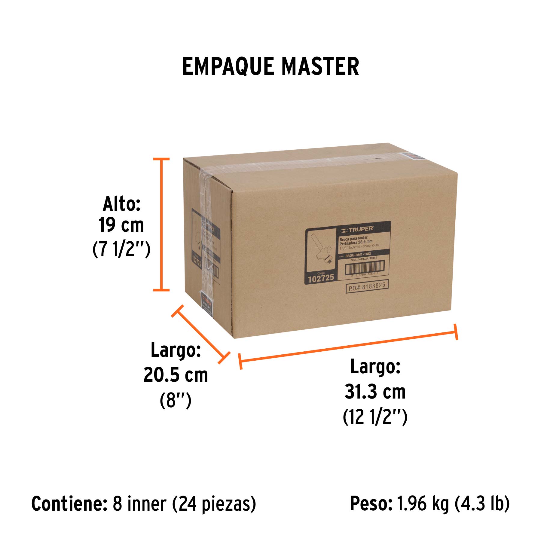 Broca para router, redondeado con moldura, 1-1/8" con balero - Empaque