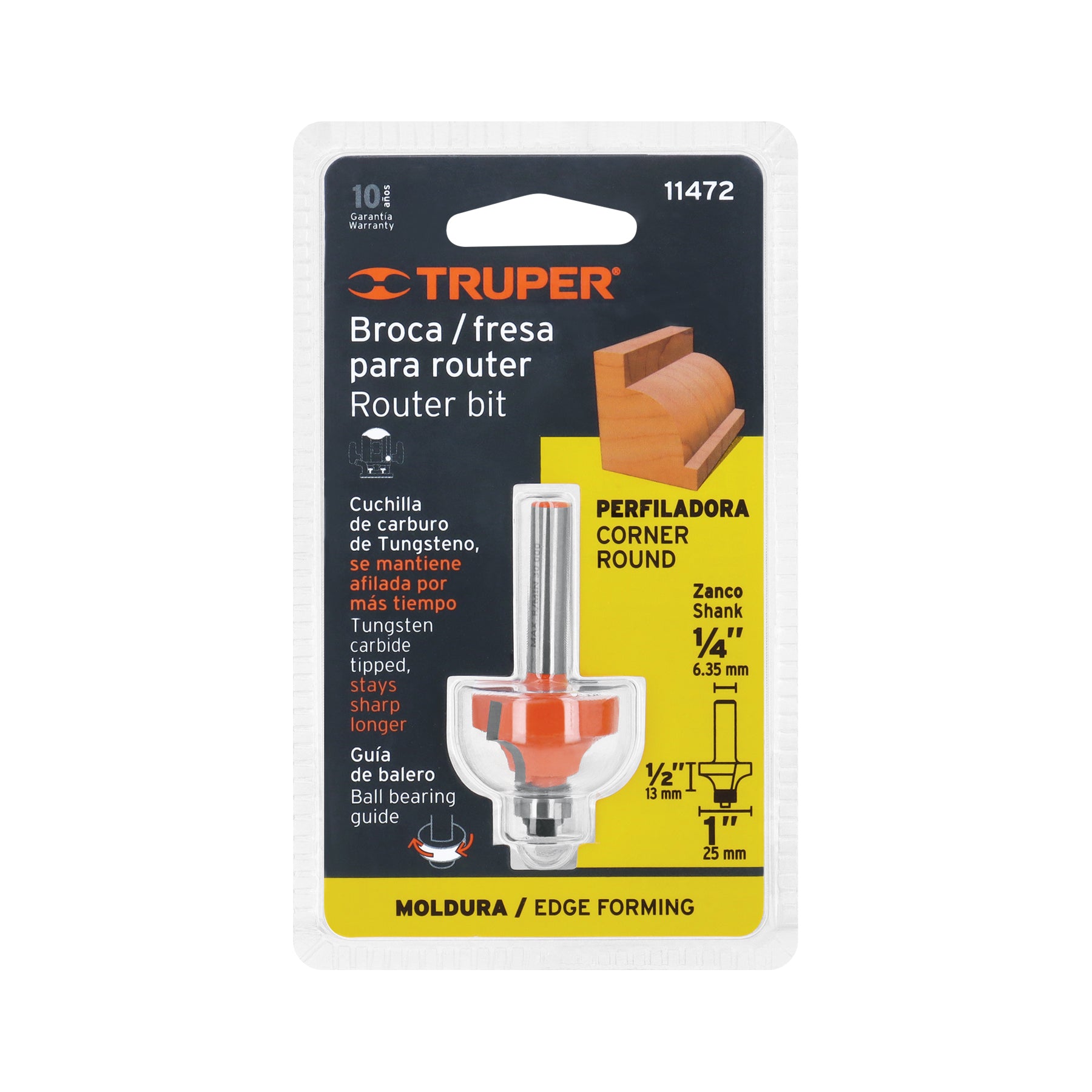 Broca para router, redondeado con moldura, 1" con balero