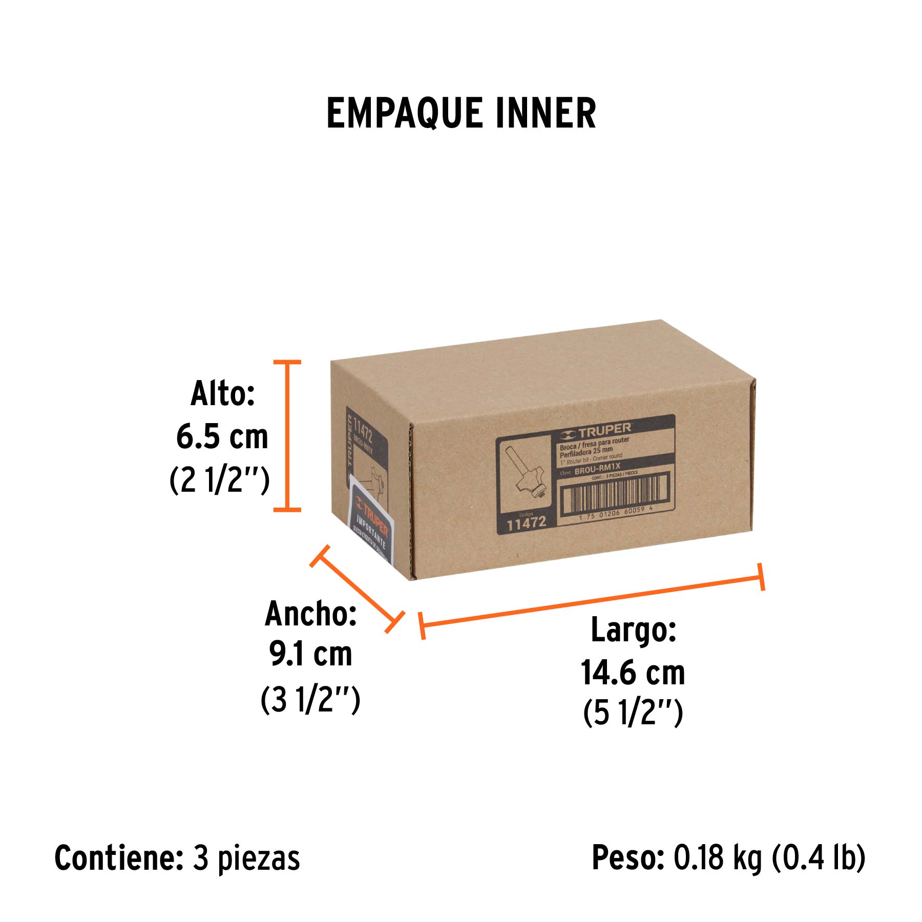Broca para router, redondeado con moldura, 1" con balero - Empaque