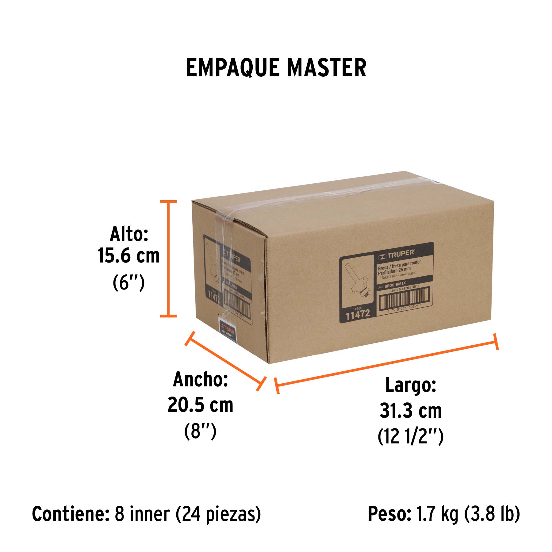 Broca para router, redondeado con moldura, 1" con balero - Empaque