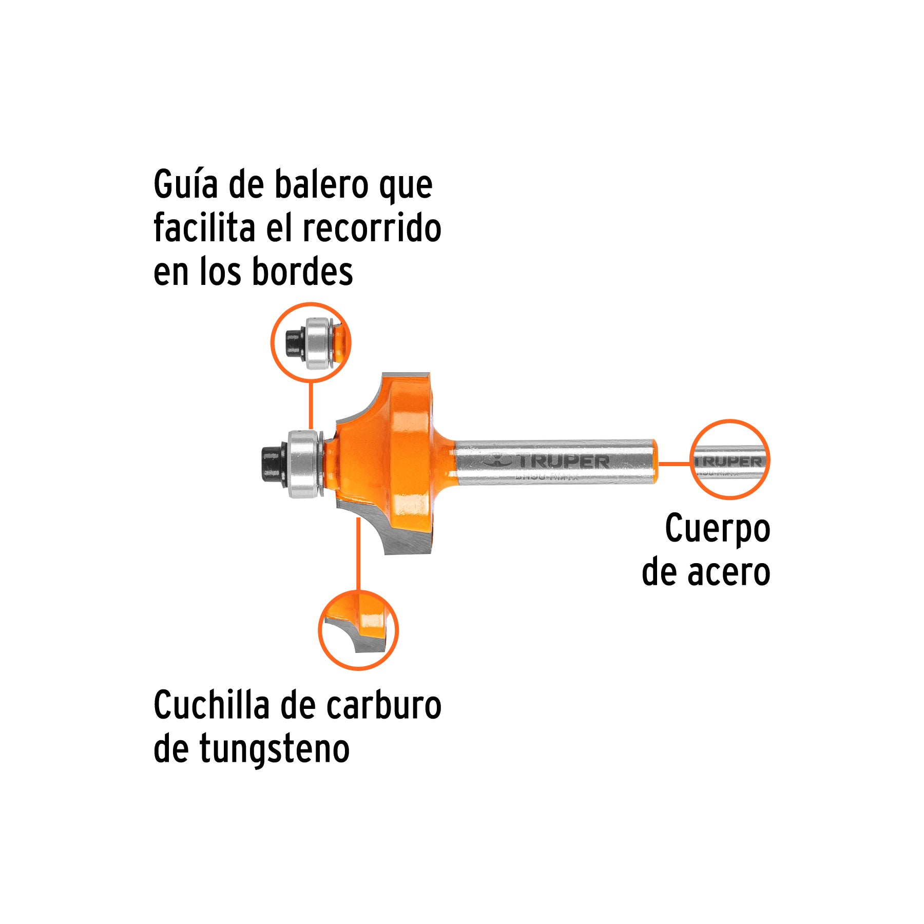 Broca para router, redondeado con moldura, 1" con balero