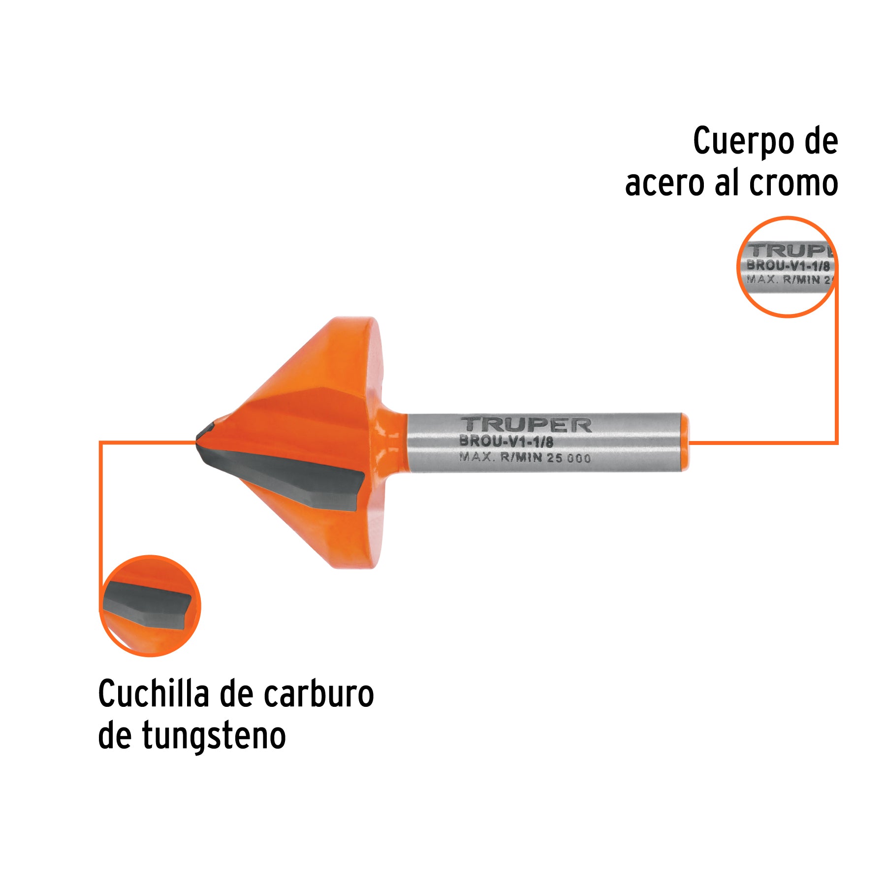 Broca para router, corte en "V", 1-1/8", TRUPER