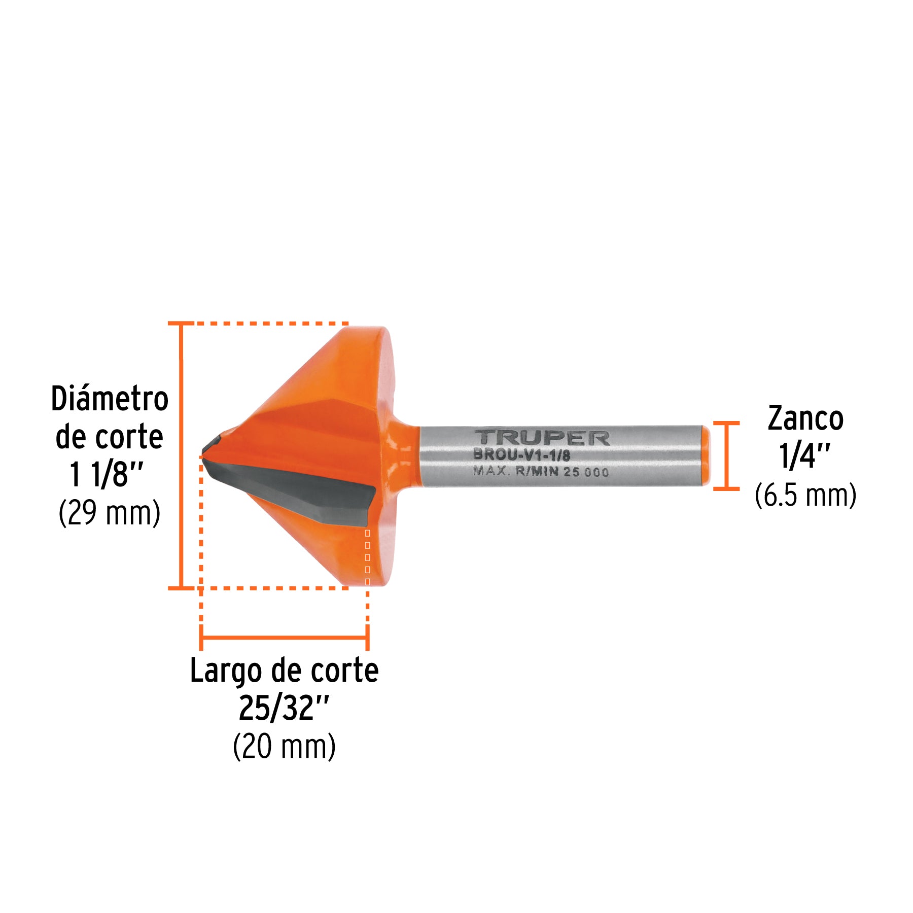Broca para router, corte en "V", 1-1/8", TRUPER