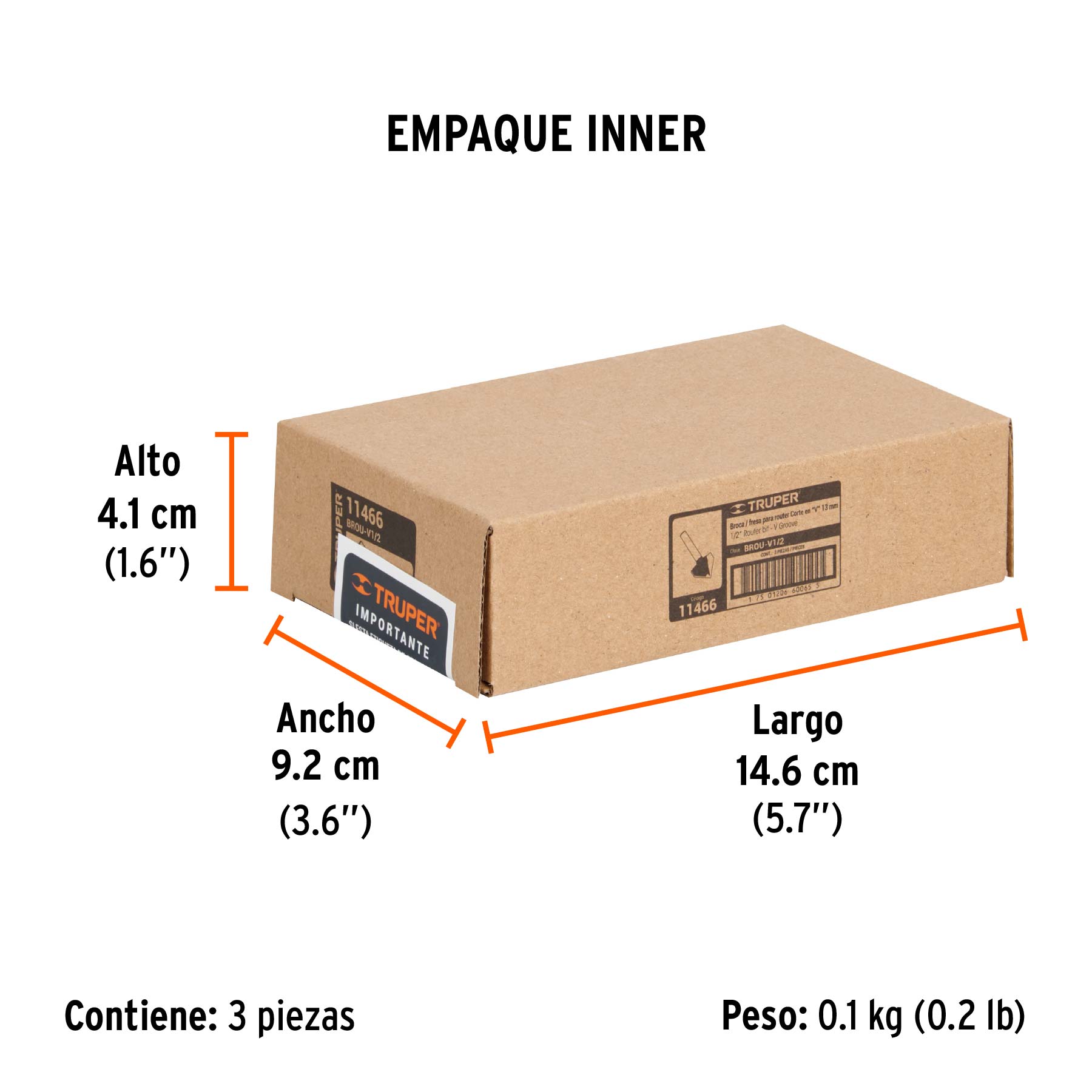 Broca para router, corte en "V", 1/2", TRUPER - Empaque
