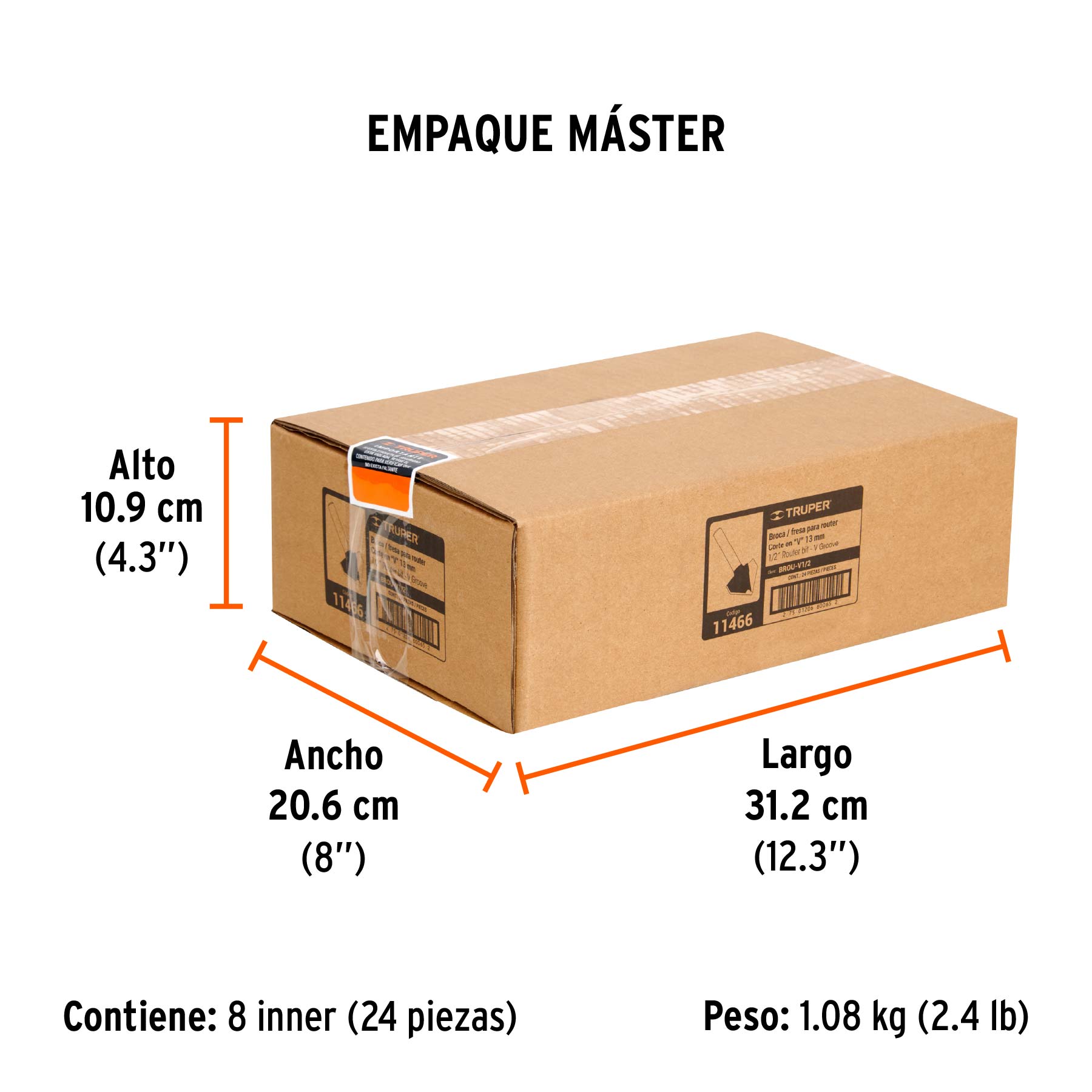 Broca para router, corte en "V", 1/2", TRUPER - Empaque
