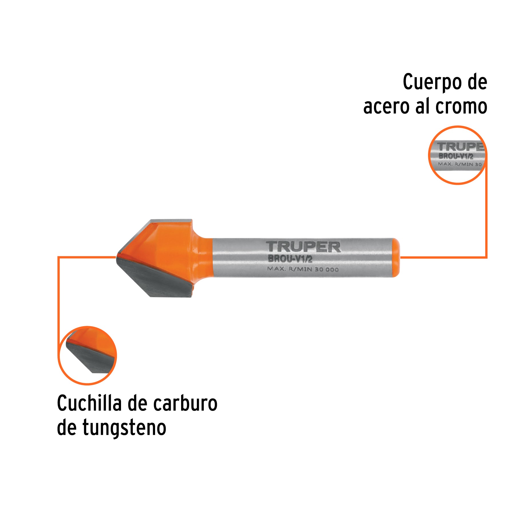 Broca para router, corte en "V", 1/2", TRUPER