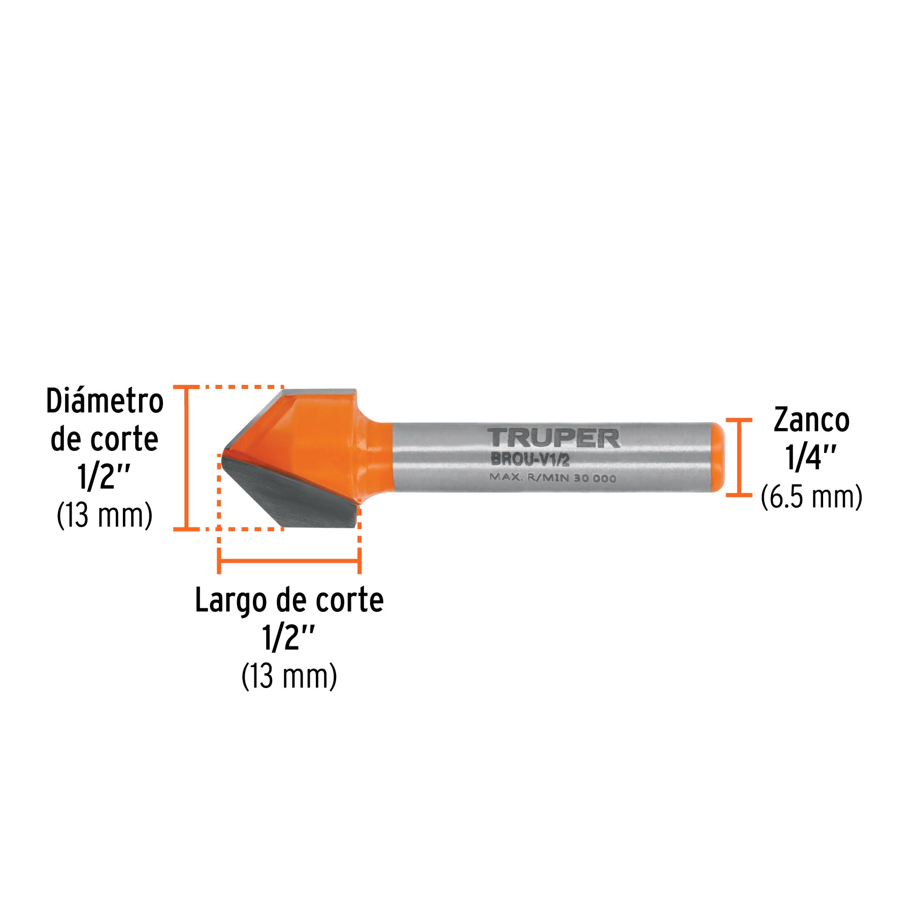 Broca para router, corte en "V", 1/2", TRUPER