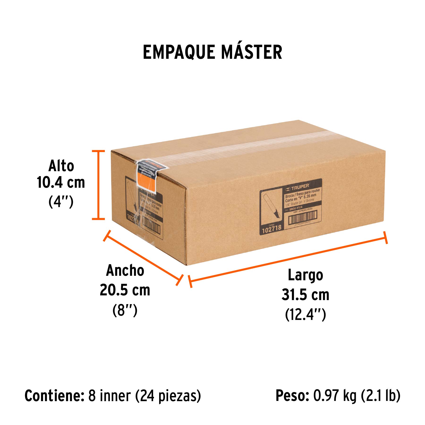 Broca para router, corte en "V", 1/4", TRUPER - Empaque